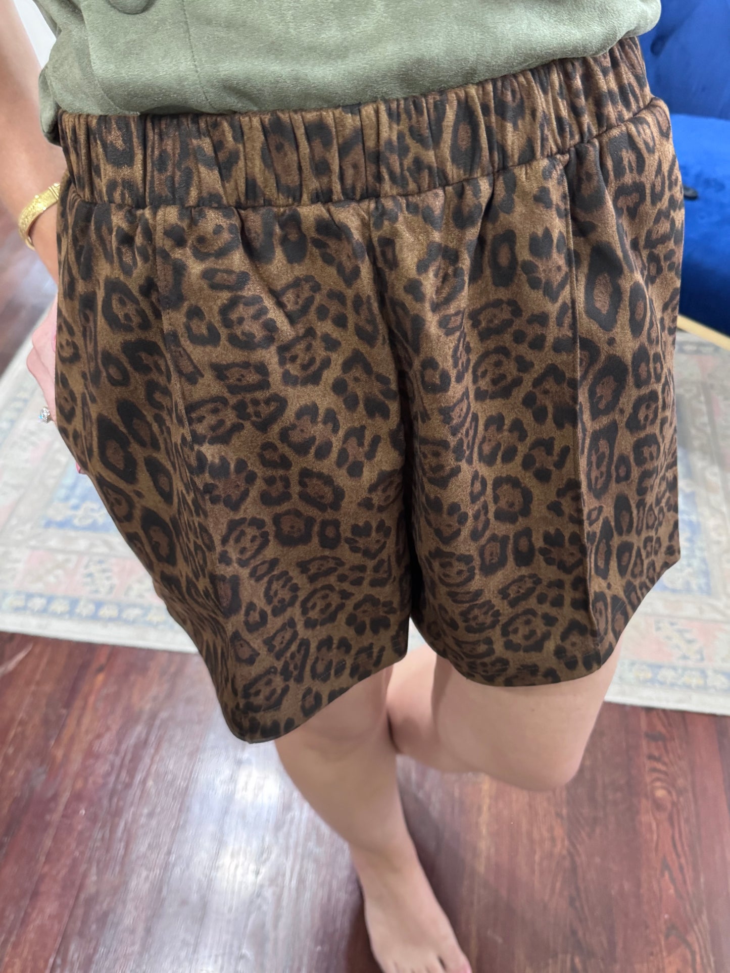 Leopard suede shorts