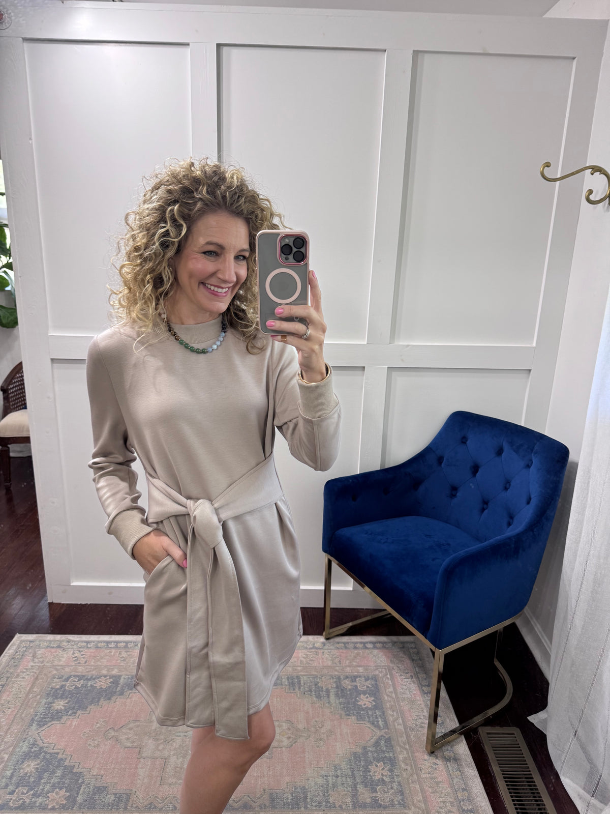Taupe front tie dress