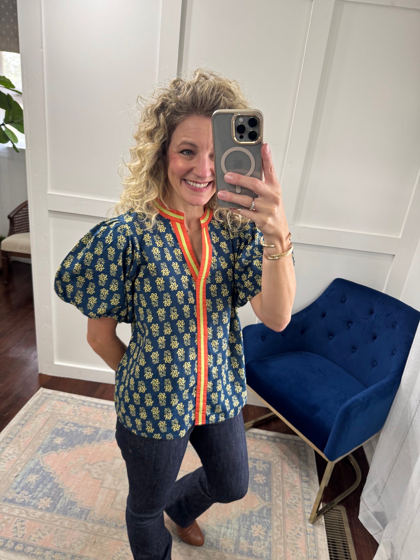 Dark teal floral print top