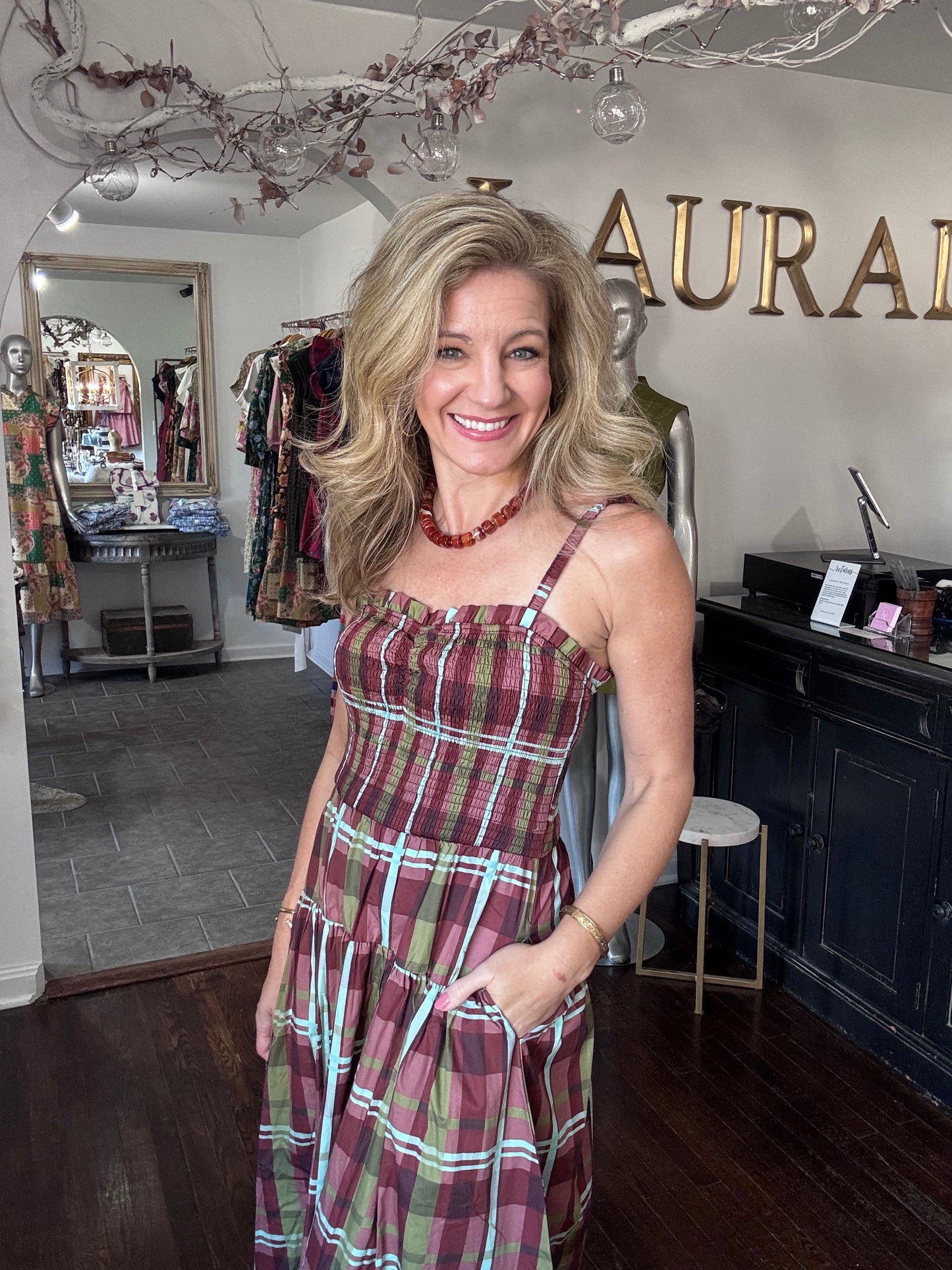 Brown plaid maxi