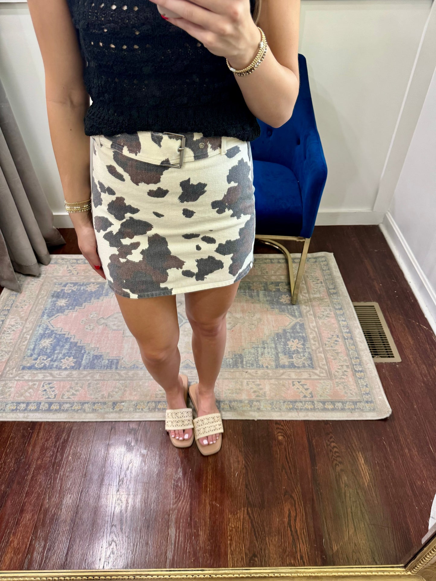 Animal print denim skirt