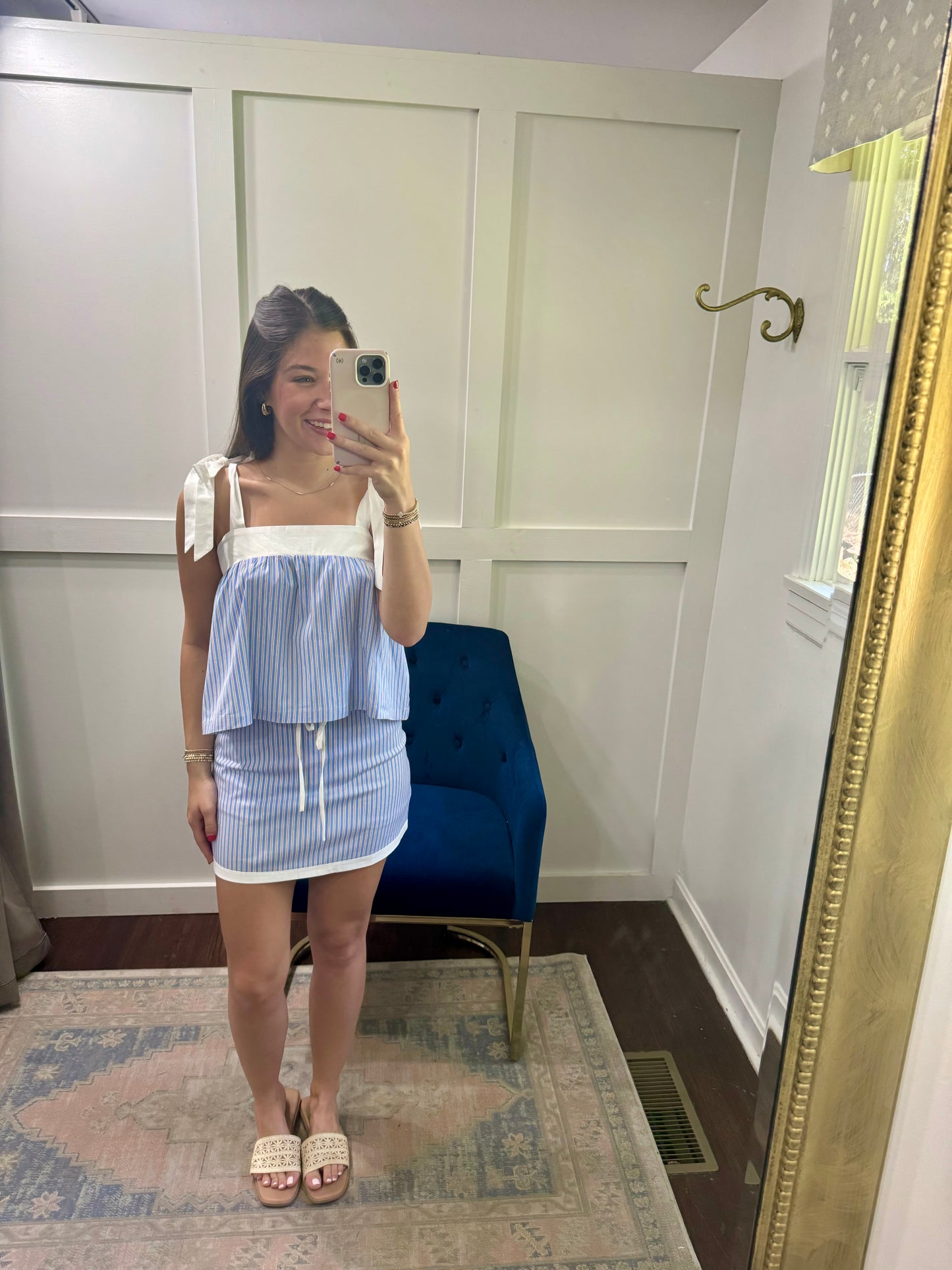 Blue pinstripe skirt