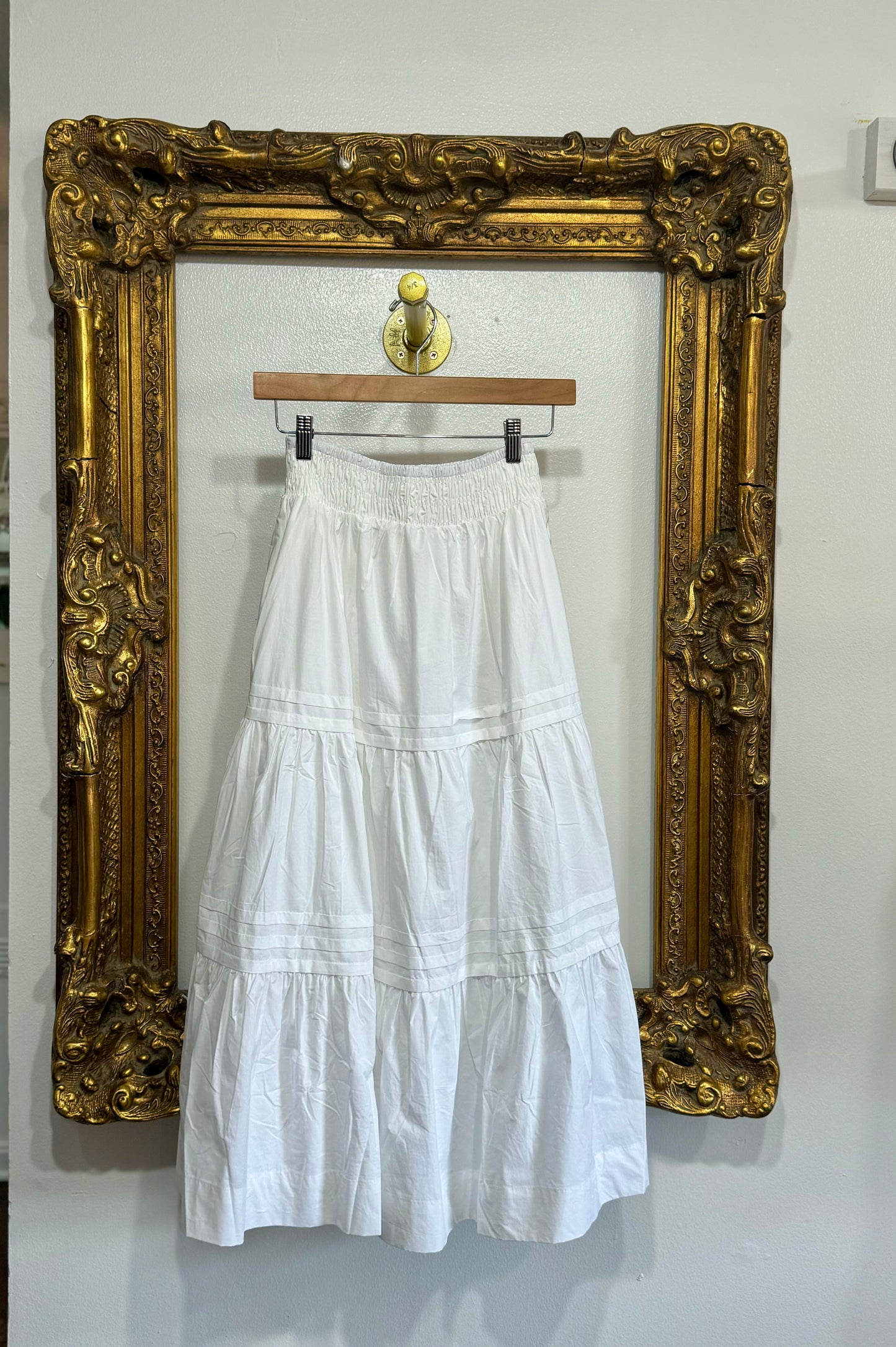 White tiered midi skirt