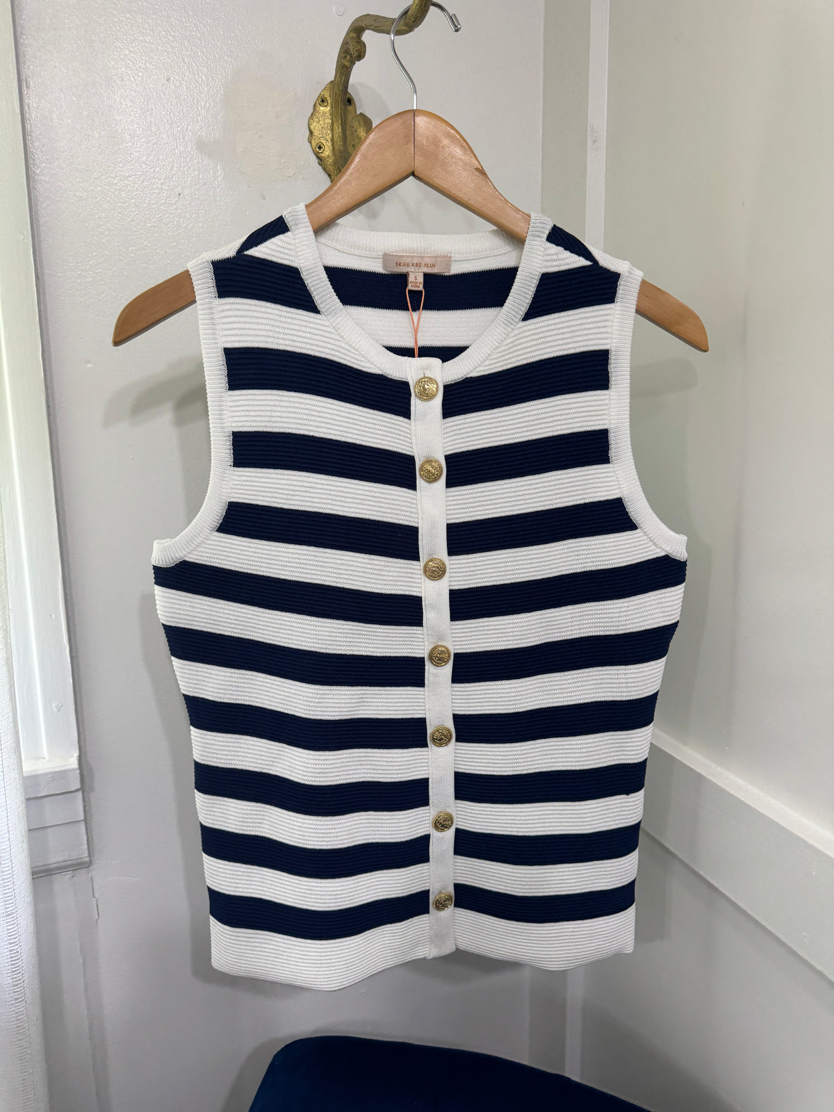 Navy white striped top