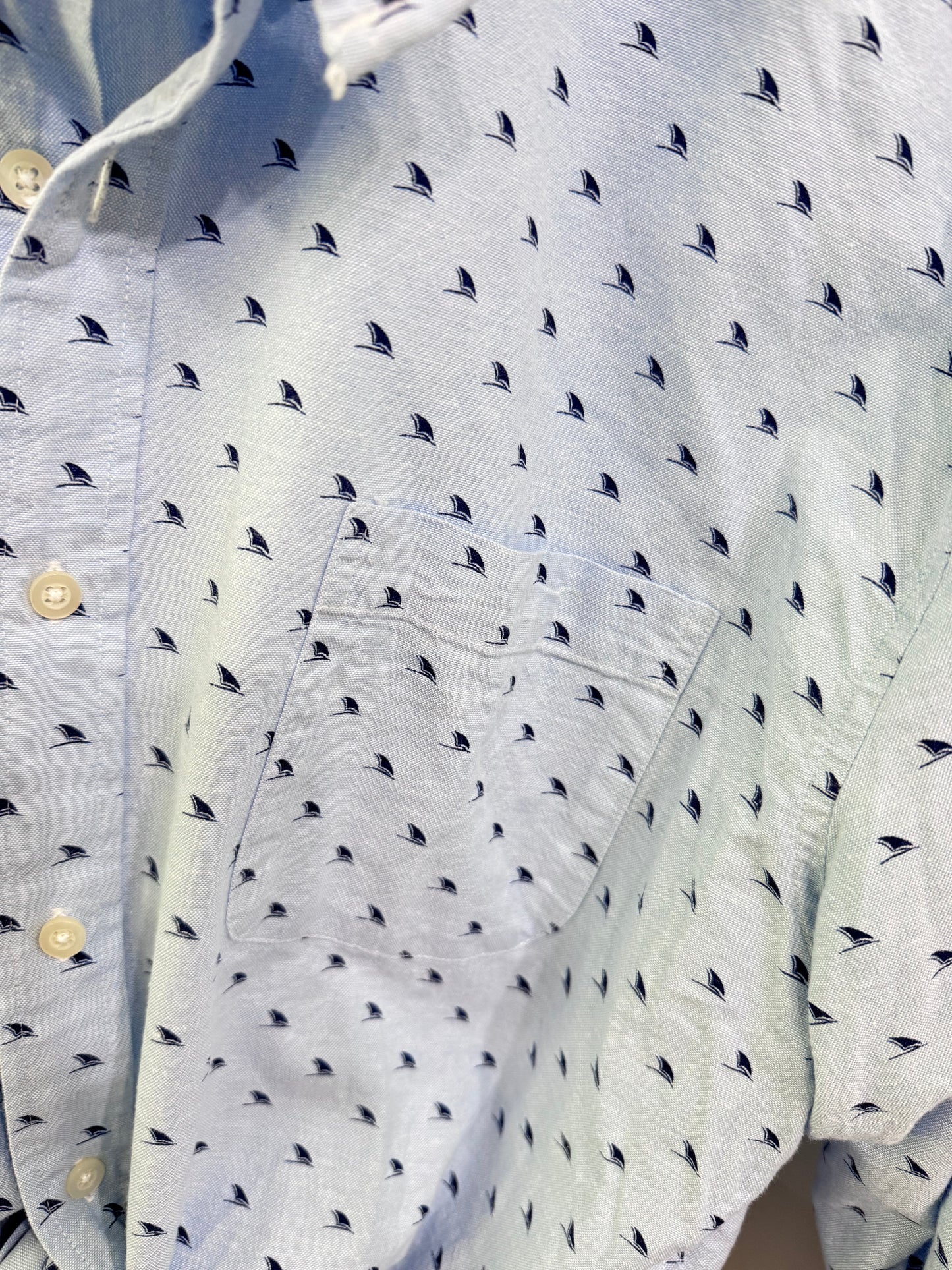 repurposed ruffle buttondown blue sailboats