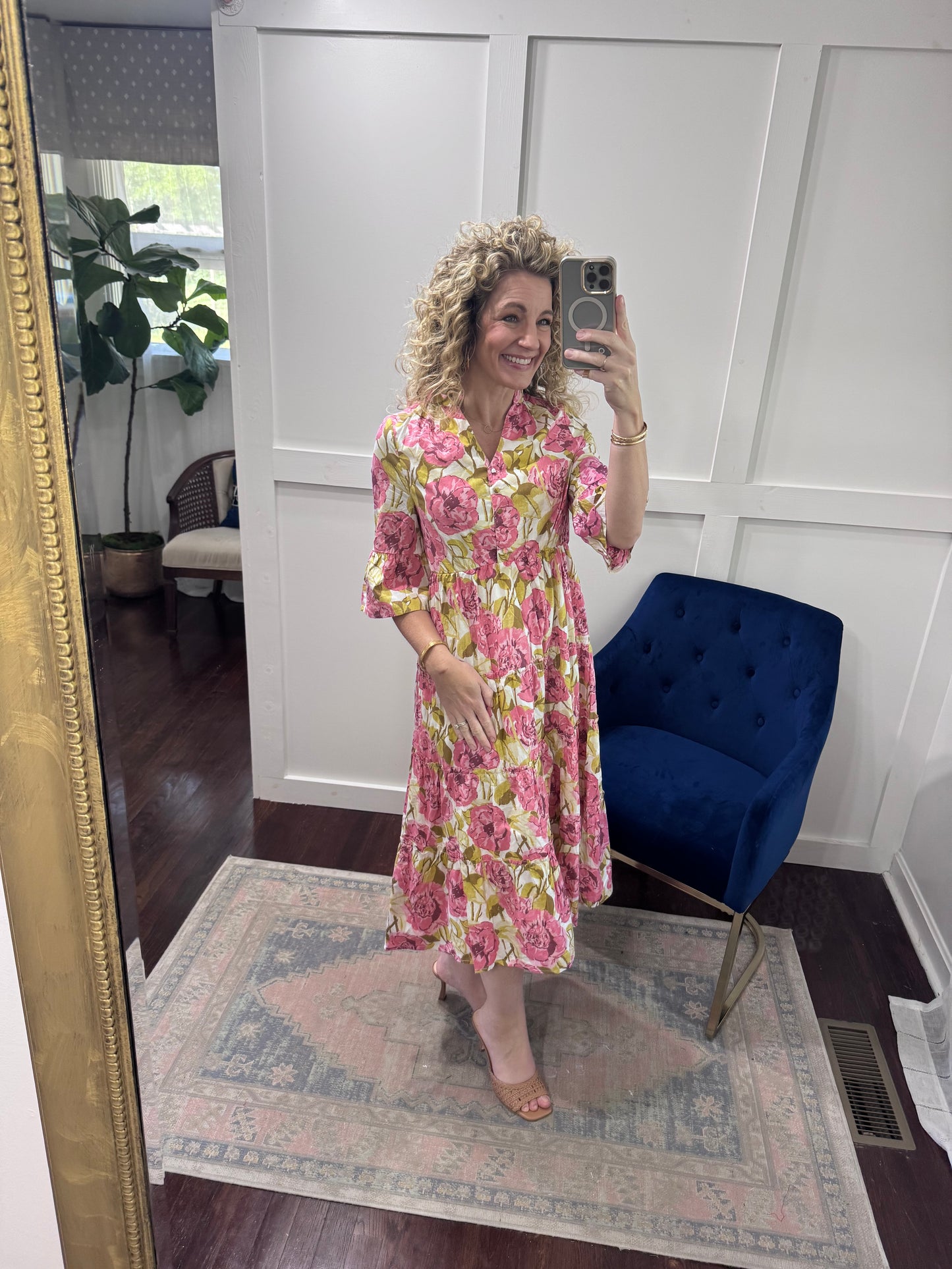 Plumeria floral poplin dress