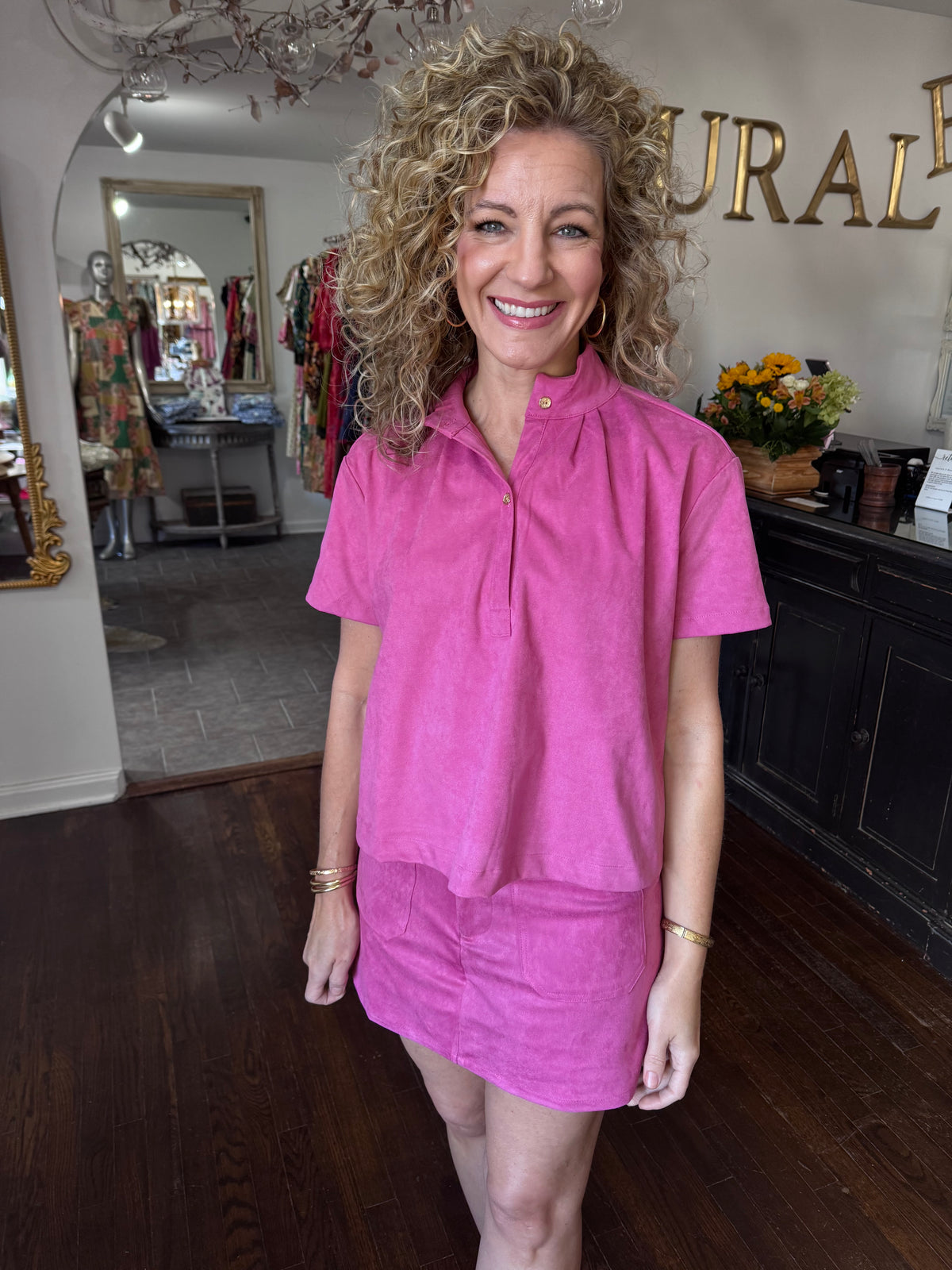 Pink suede top