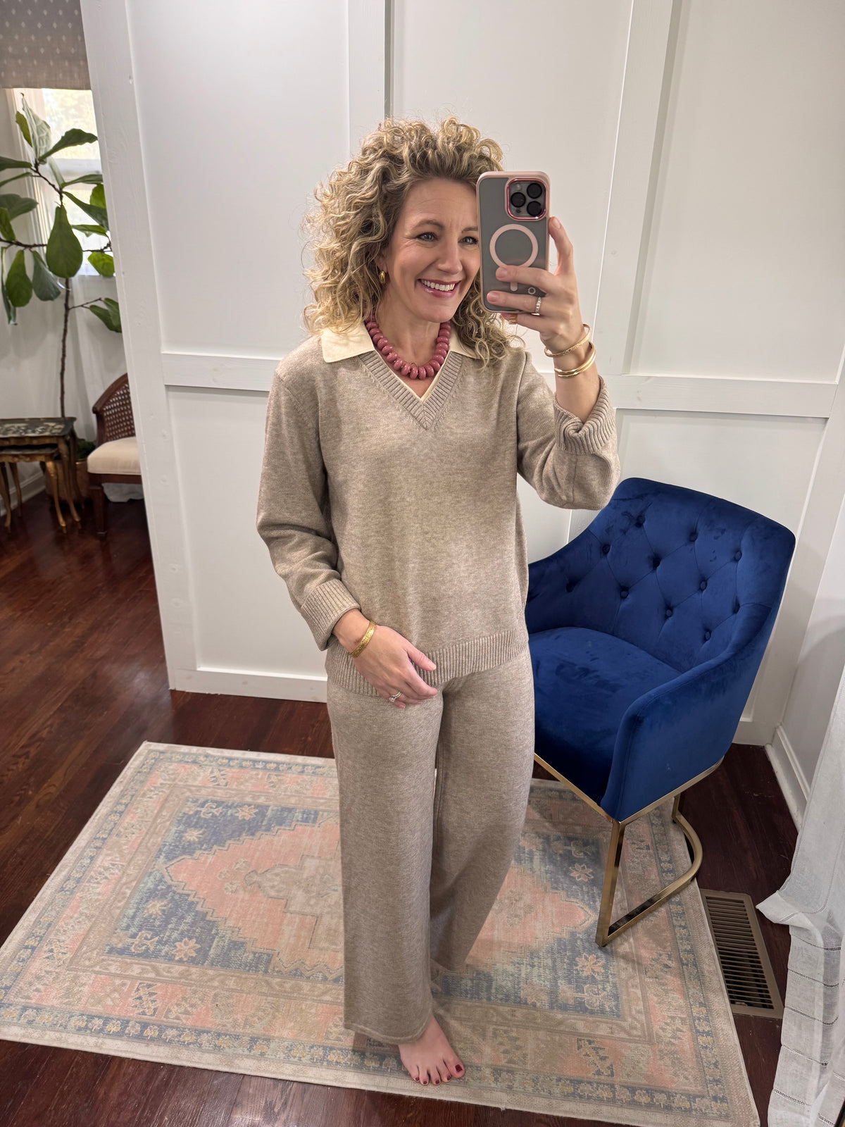 Beige cream collar sweater
