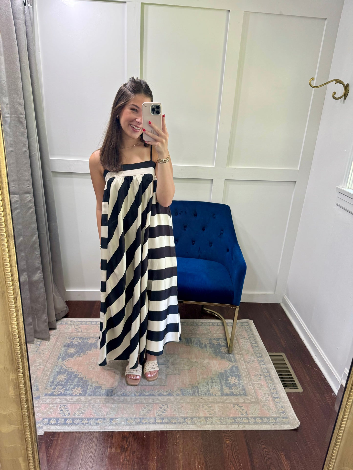 Champagne and black striped dress