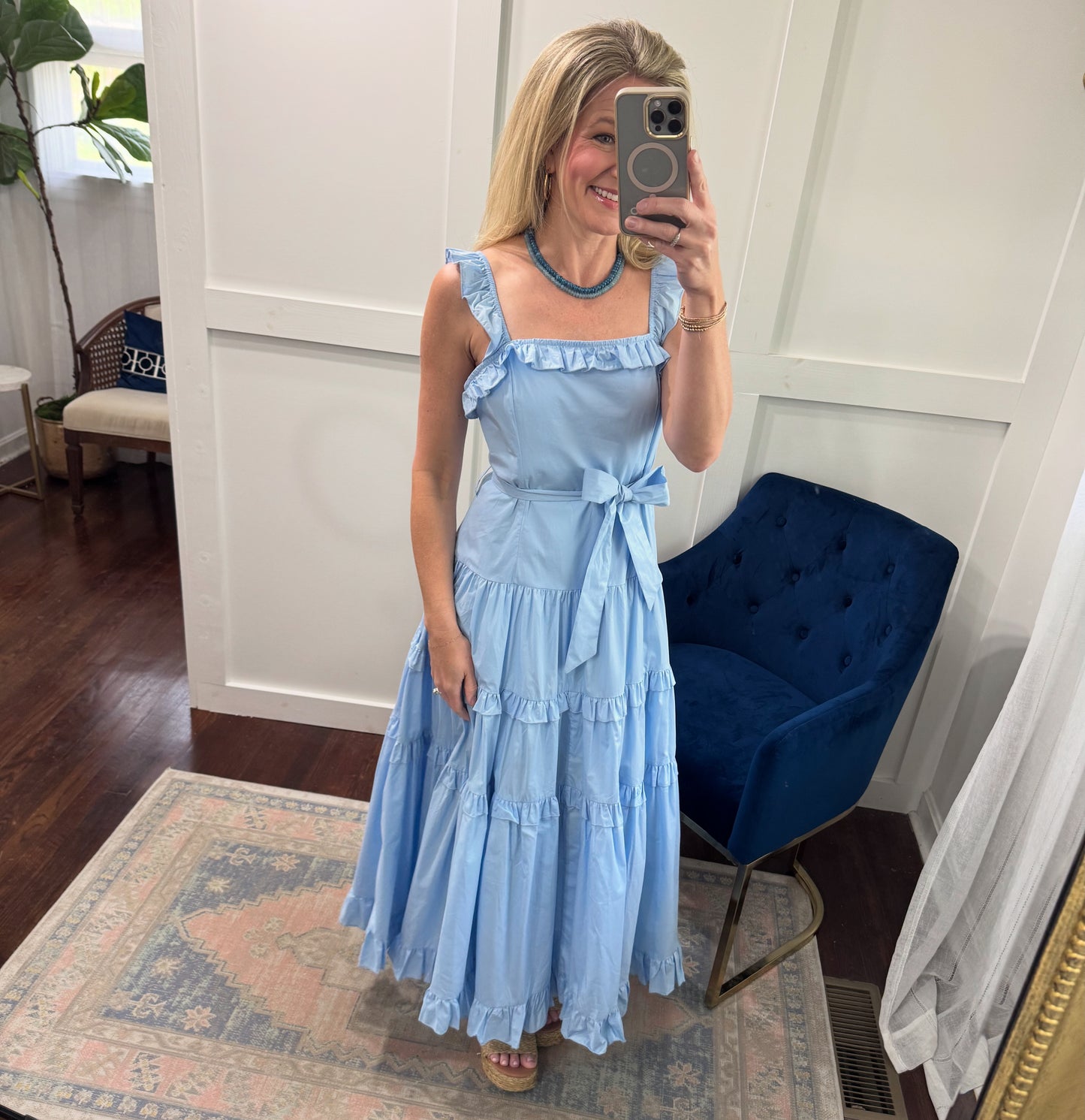 Light blue tiered ruffle dress