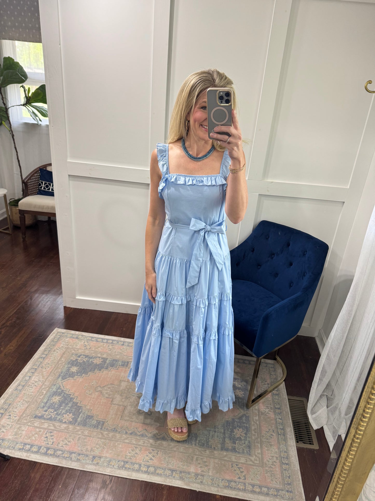 Light blue tiered ruffle dress