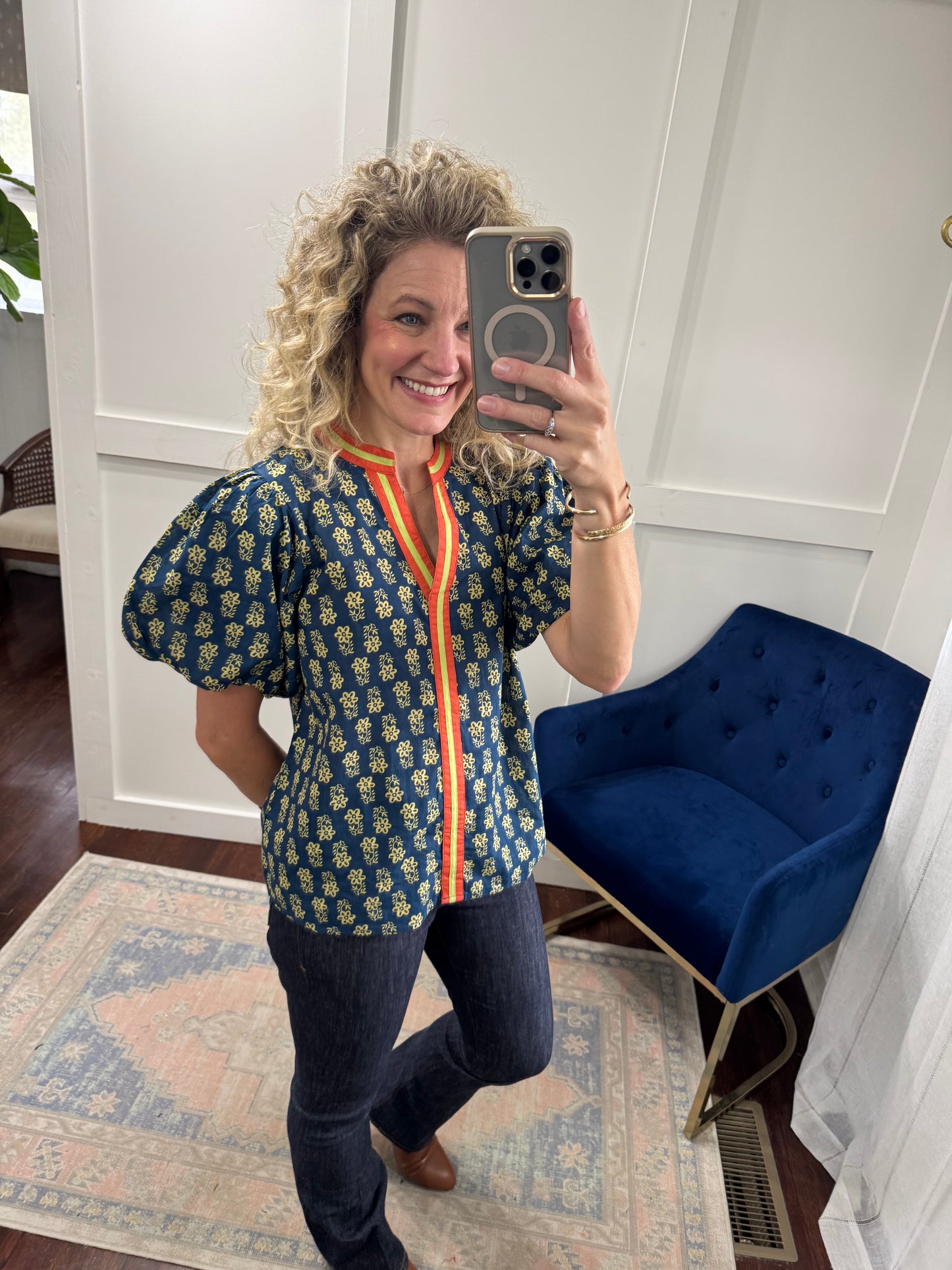 Dark teal floral print top