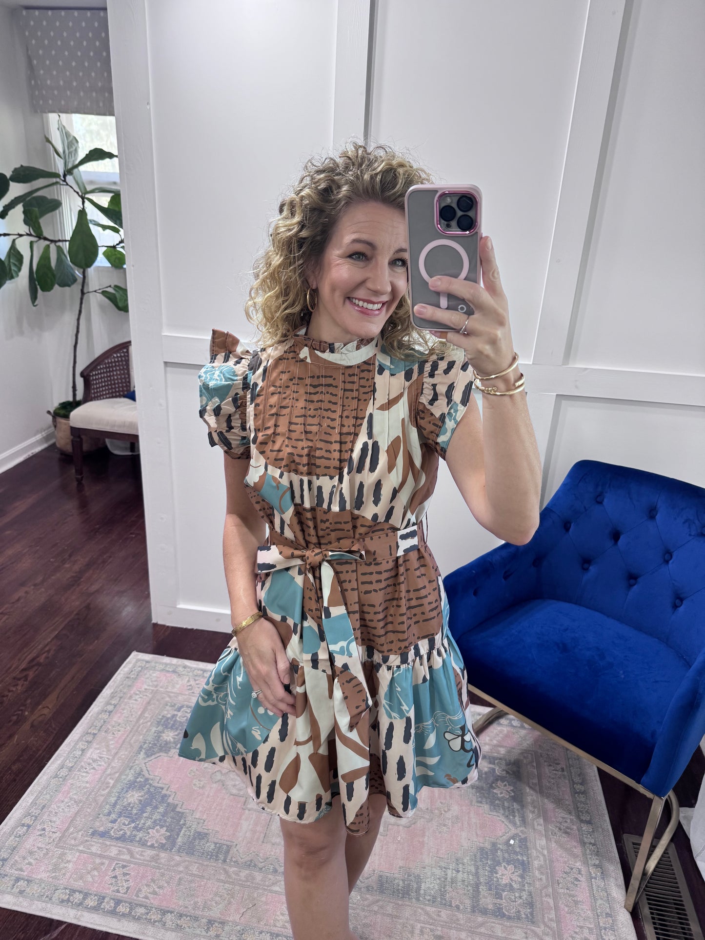 Brown and blue dress