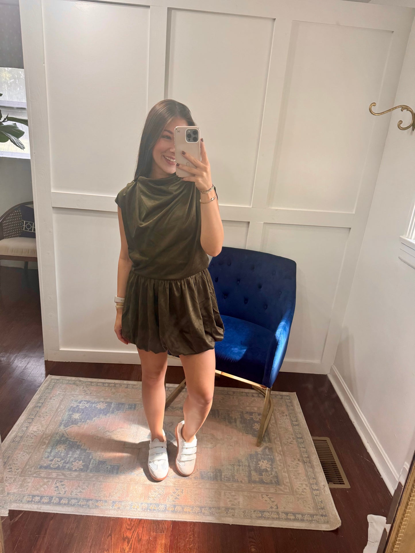 Olive suede bubble skirt