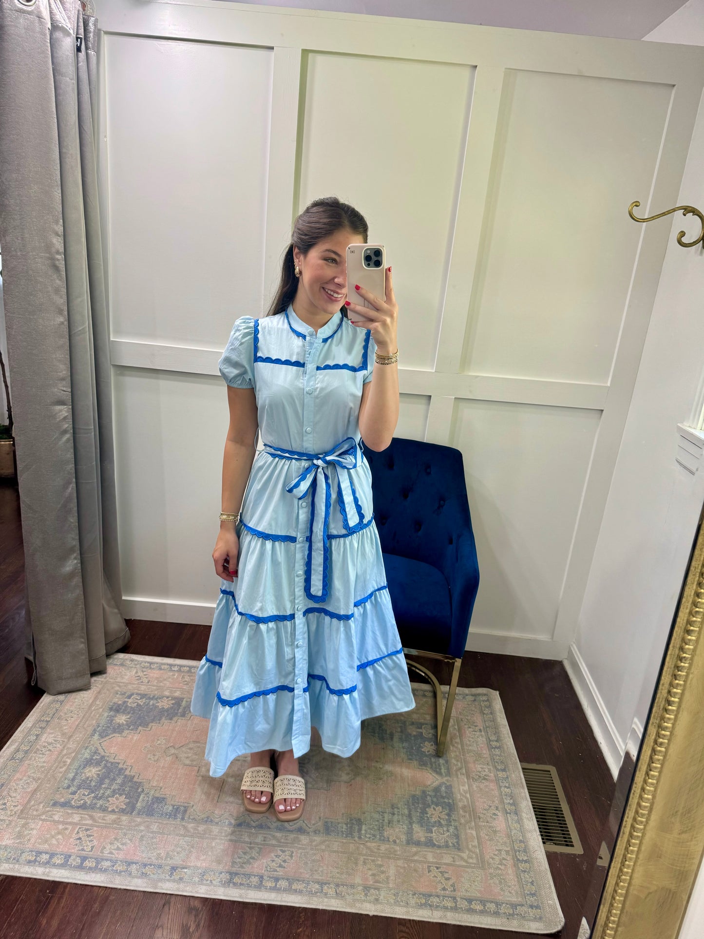 Light blue scallop midi