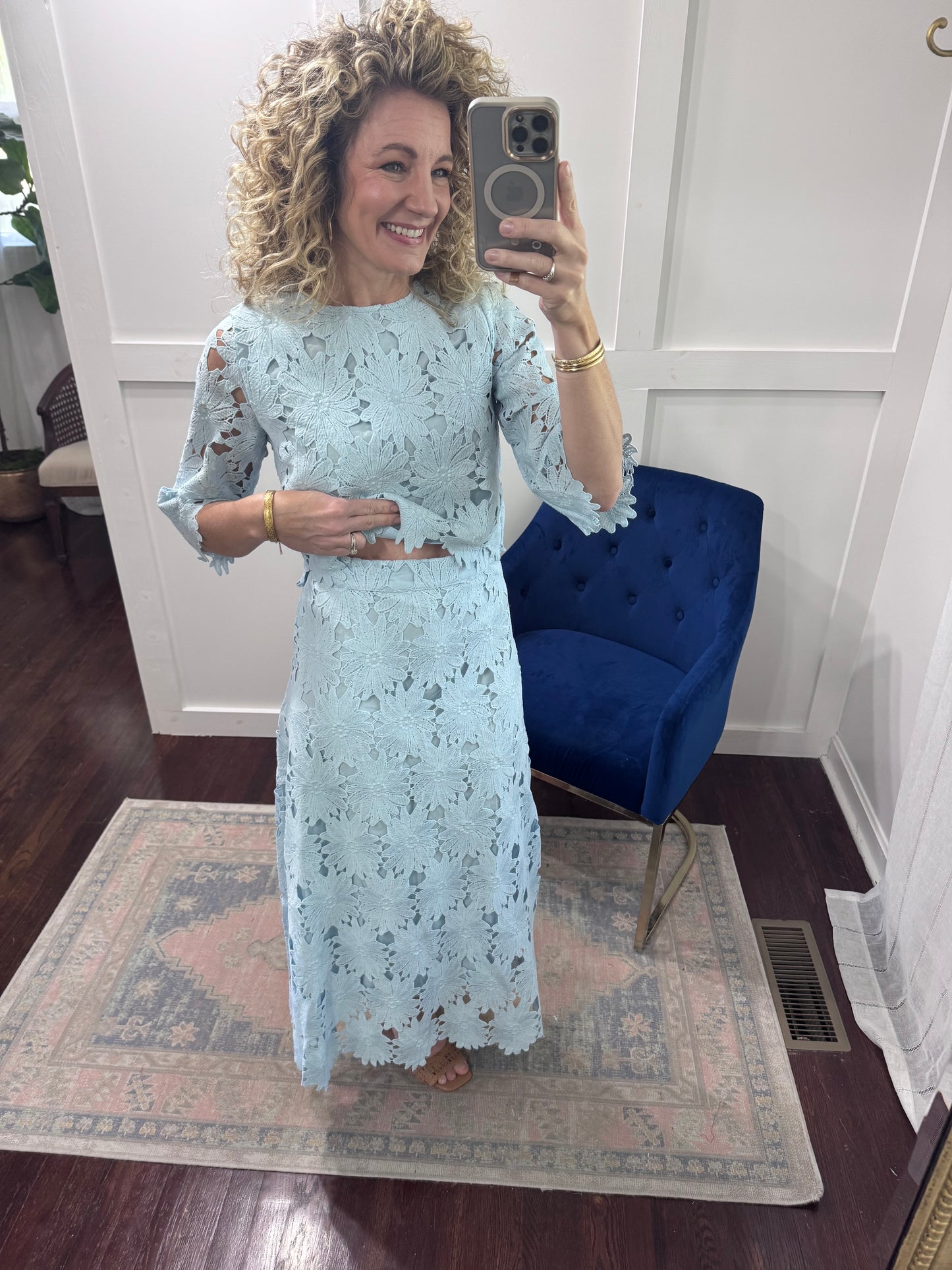 Baby Blue lace maxi skirt