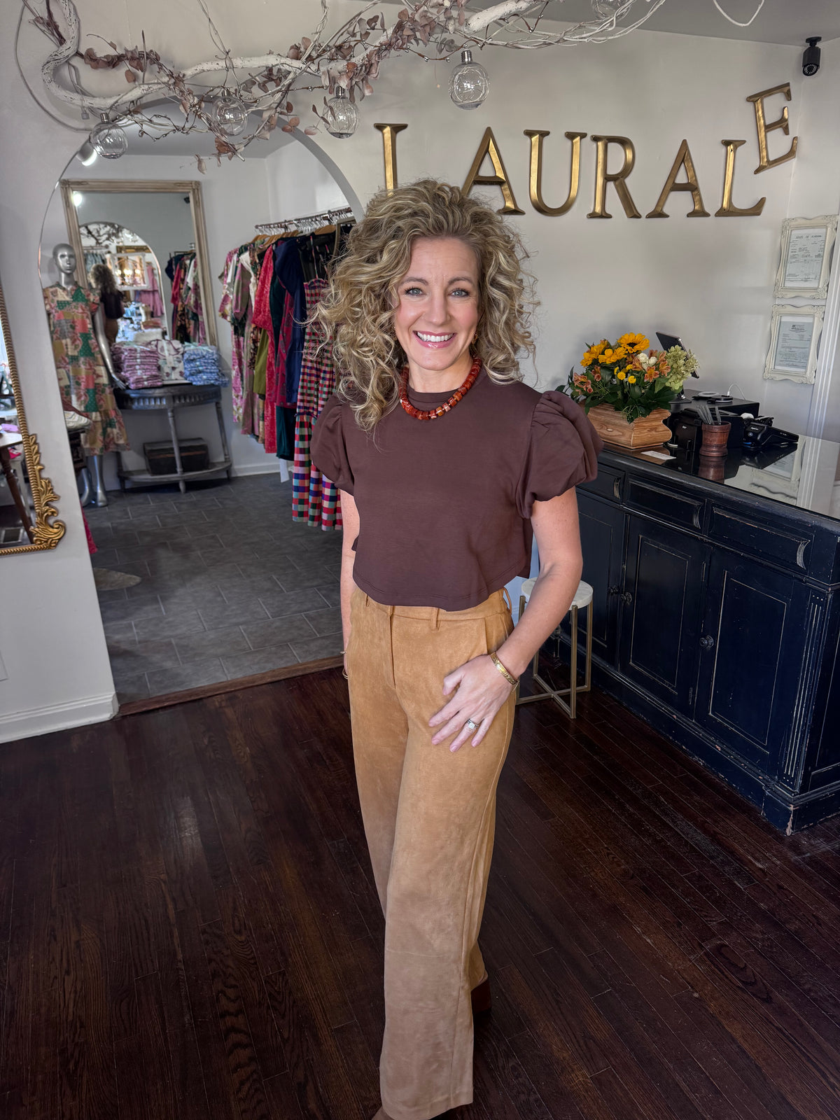 Camel suede pants