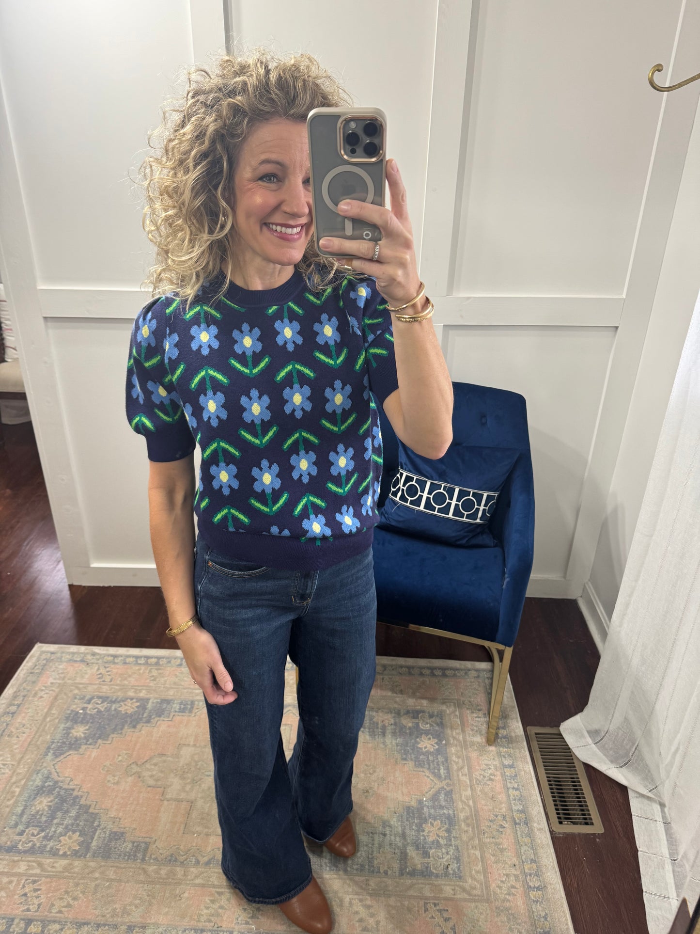 Navy blue daisy sweater