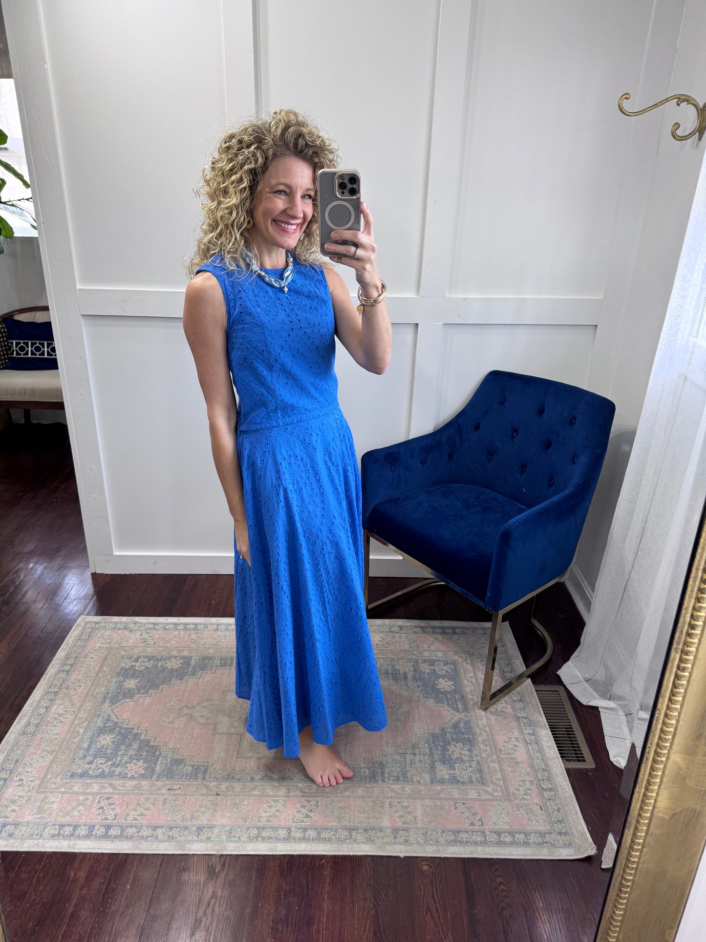 royal blue eyelet top