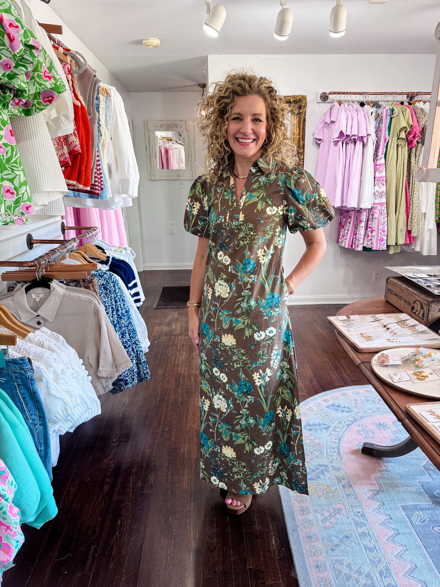 Choc Brown & Blue floral midi