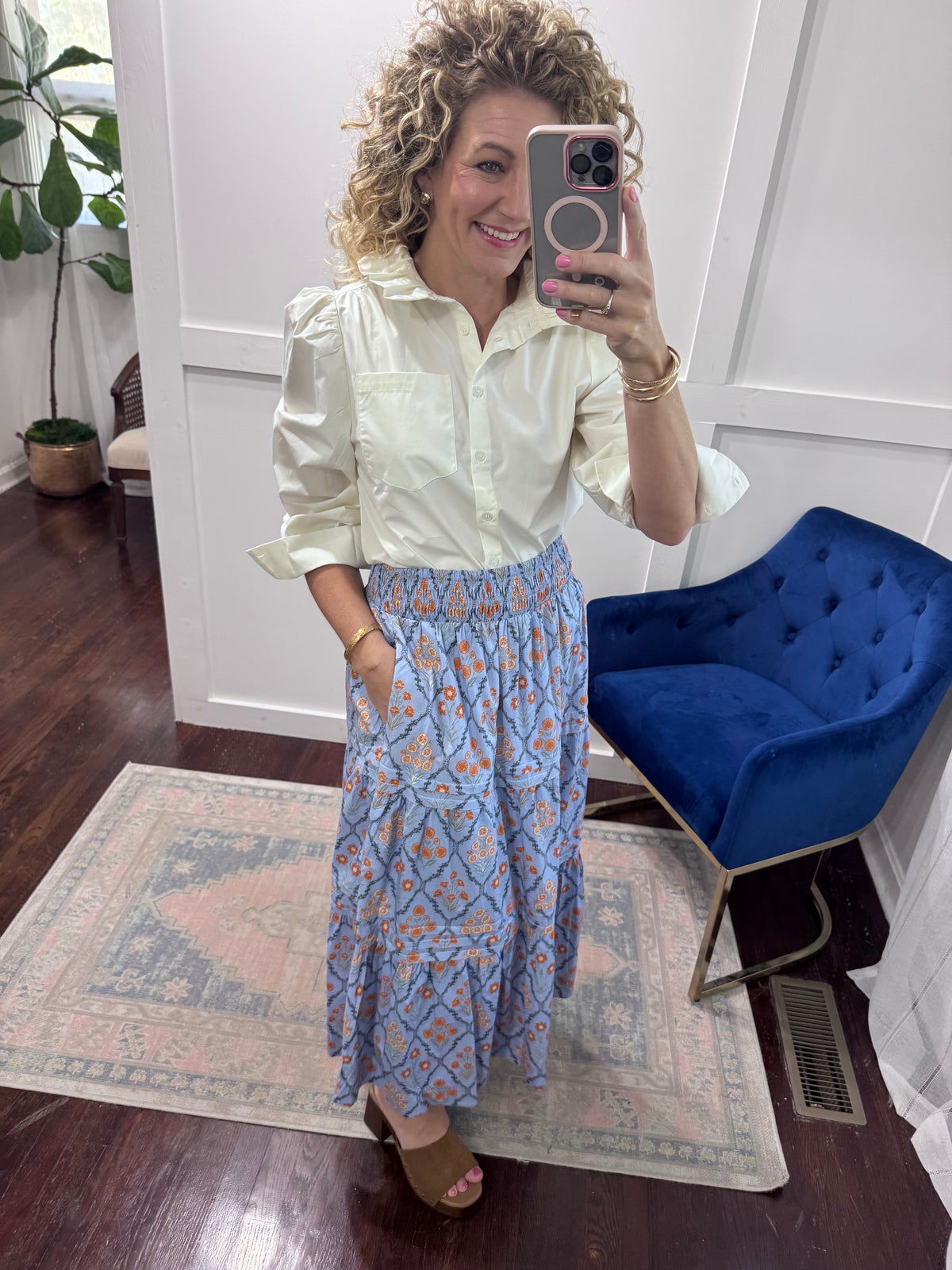 French blue multi tiered skirt