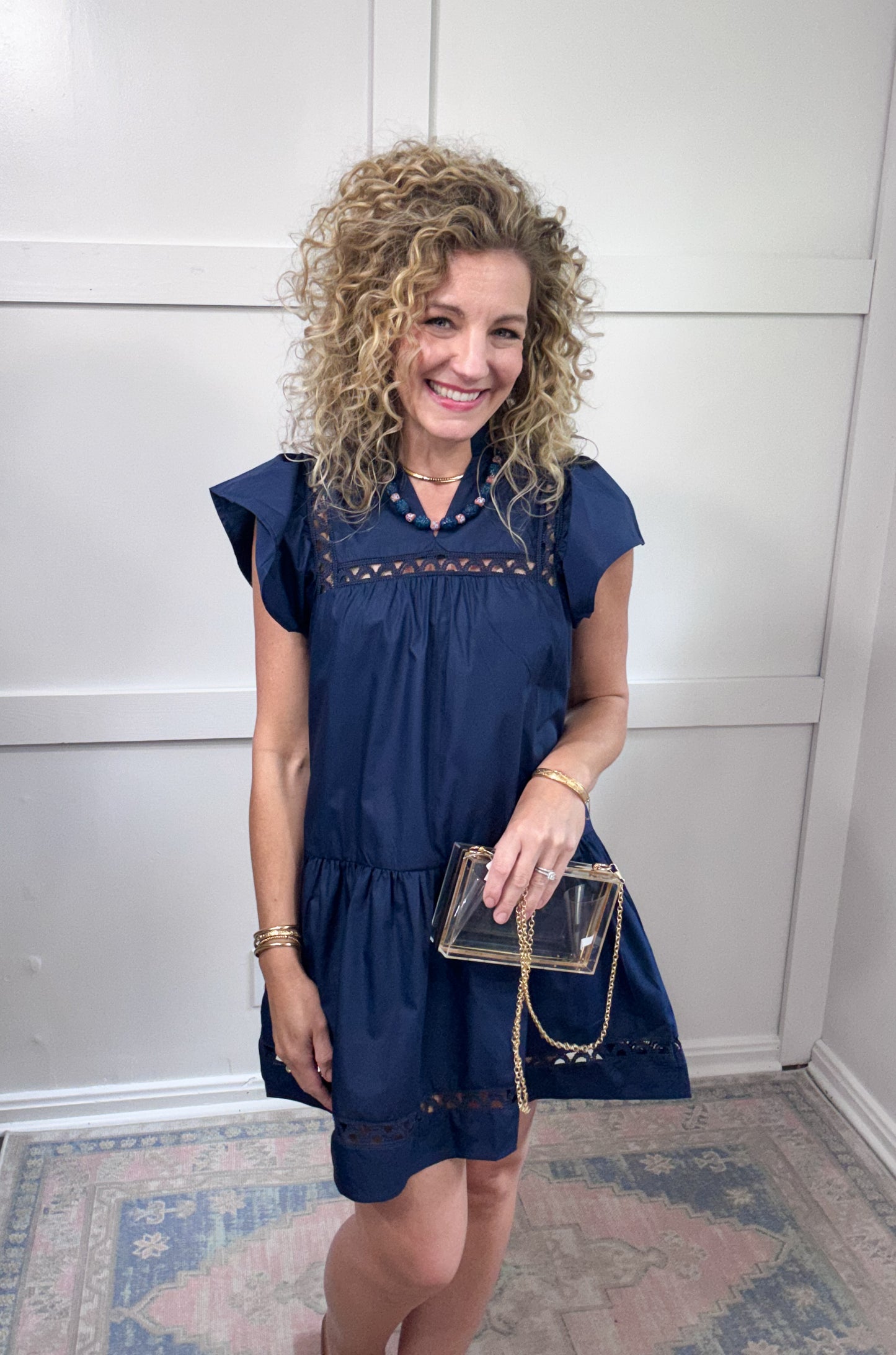 Navy eyelet detail dress