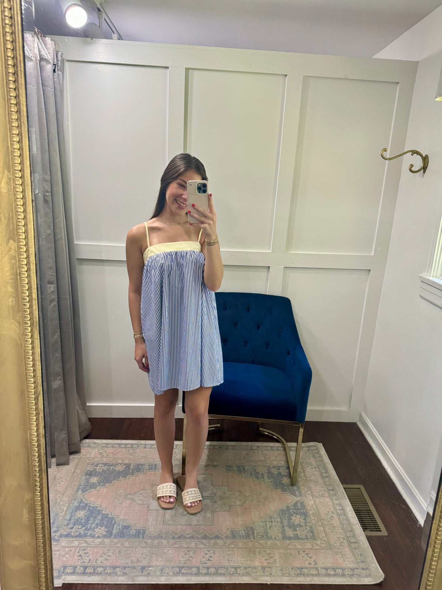Blue and yellow striped dress