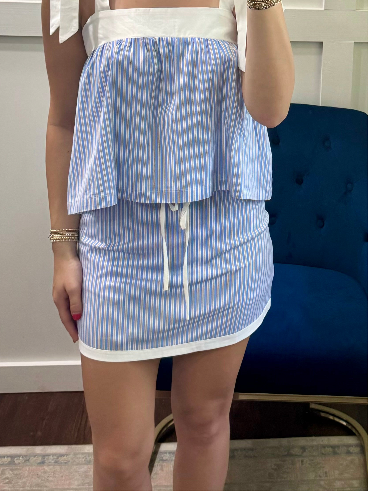 Blue pinstripe skirt