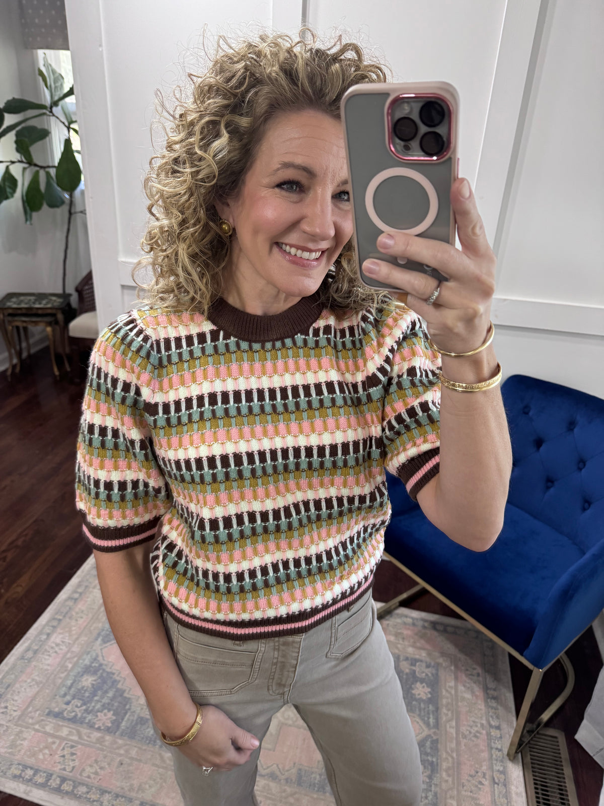 Brown pink multi sweater