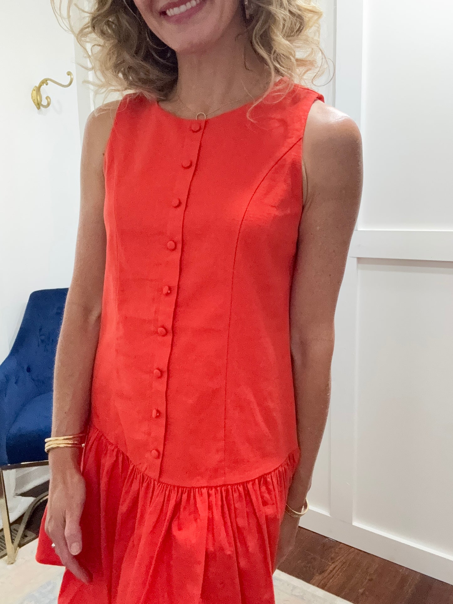 Orange red button dress