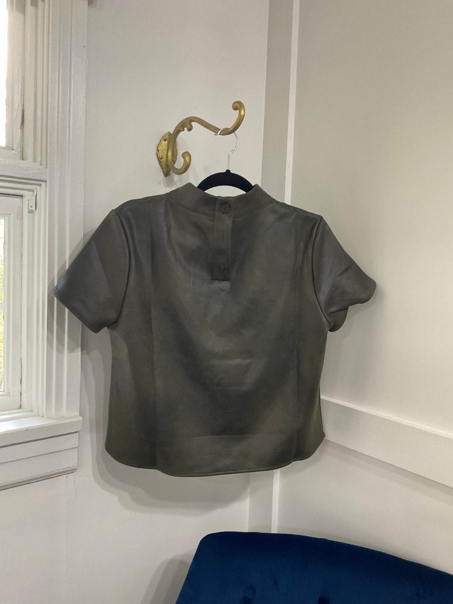 Claudia olive leather top