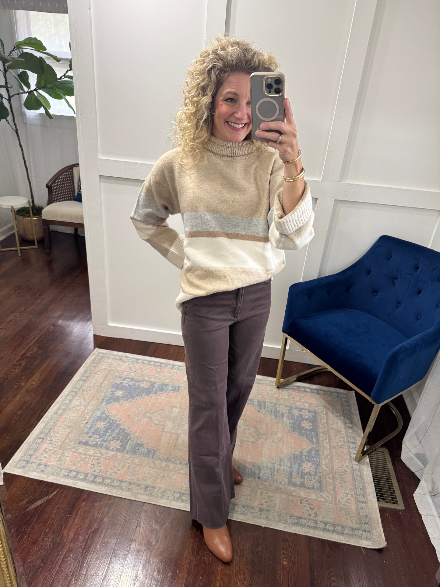 Beige taupe ivory striped sweater