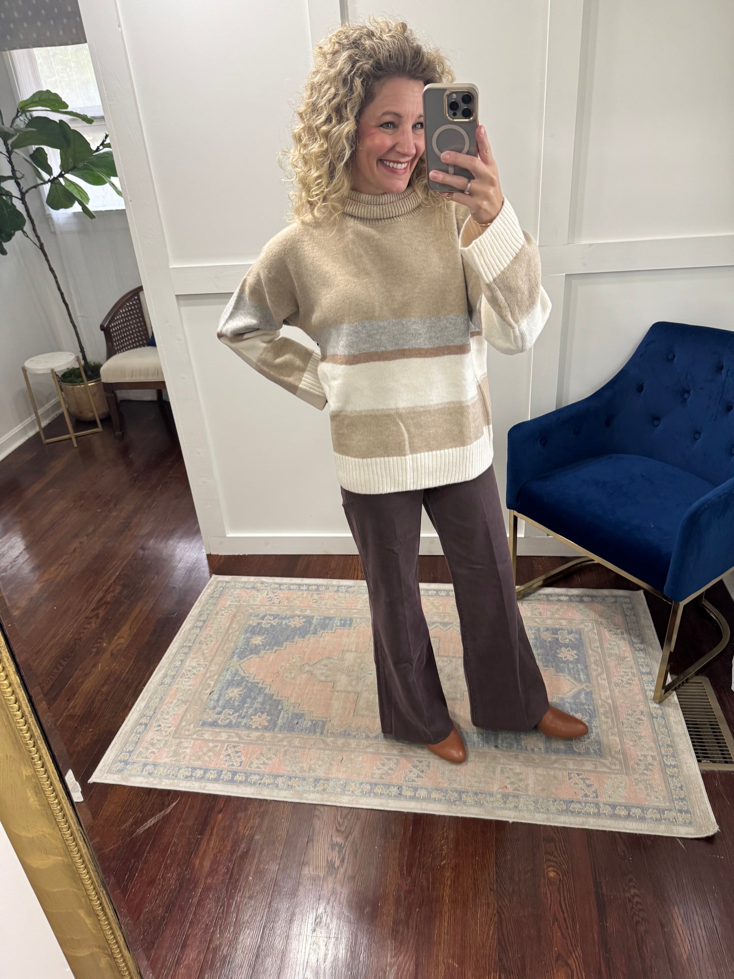 Beige taupe ivory striped sweater