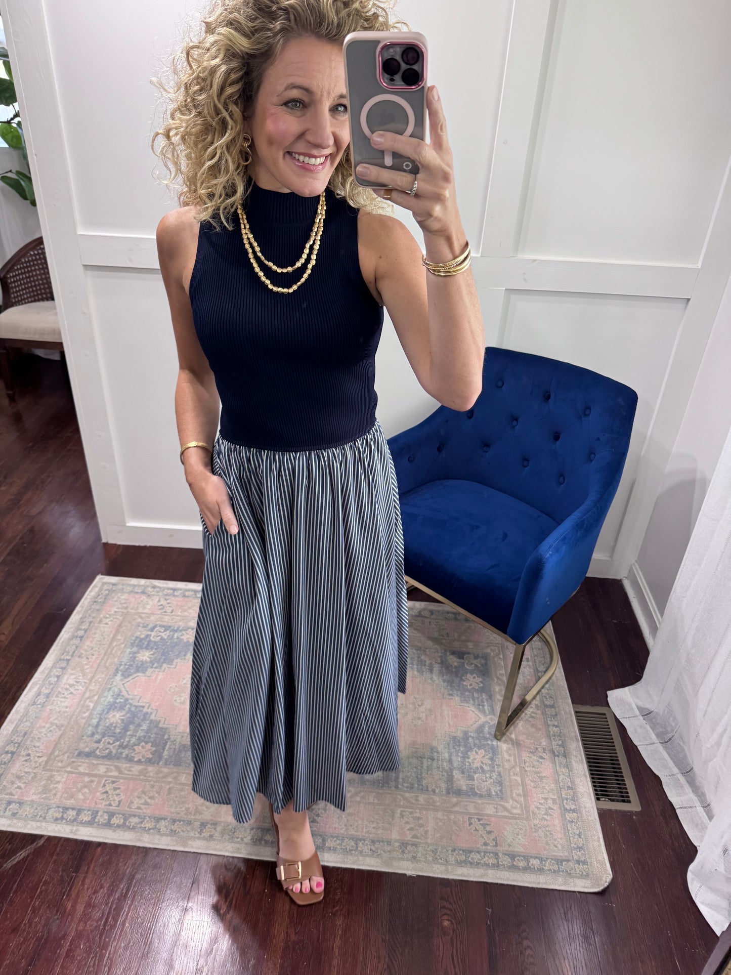 Navy mock neck sweater dress