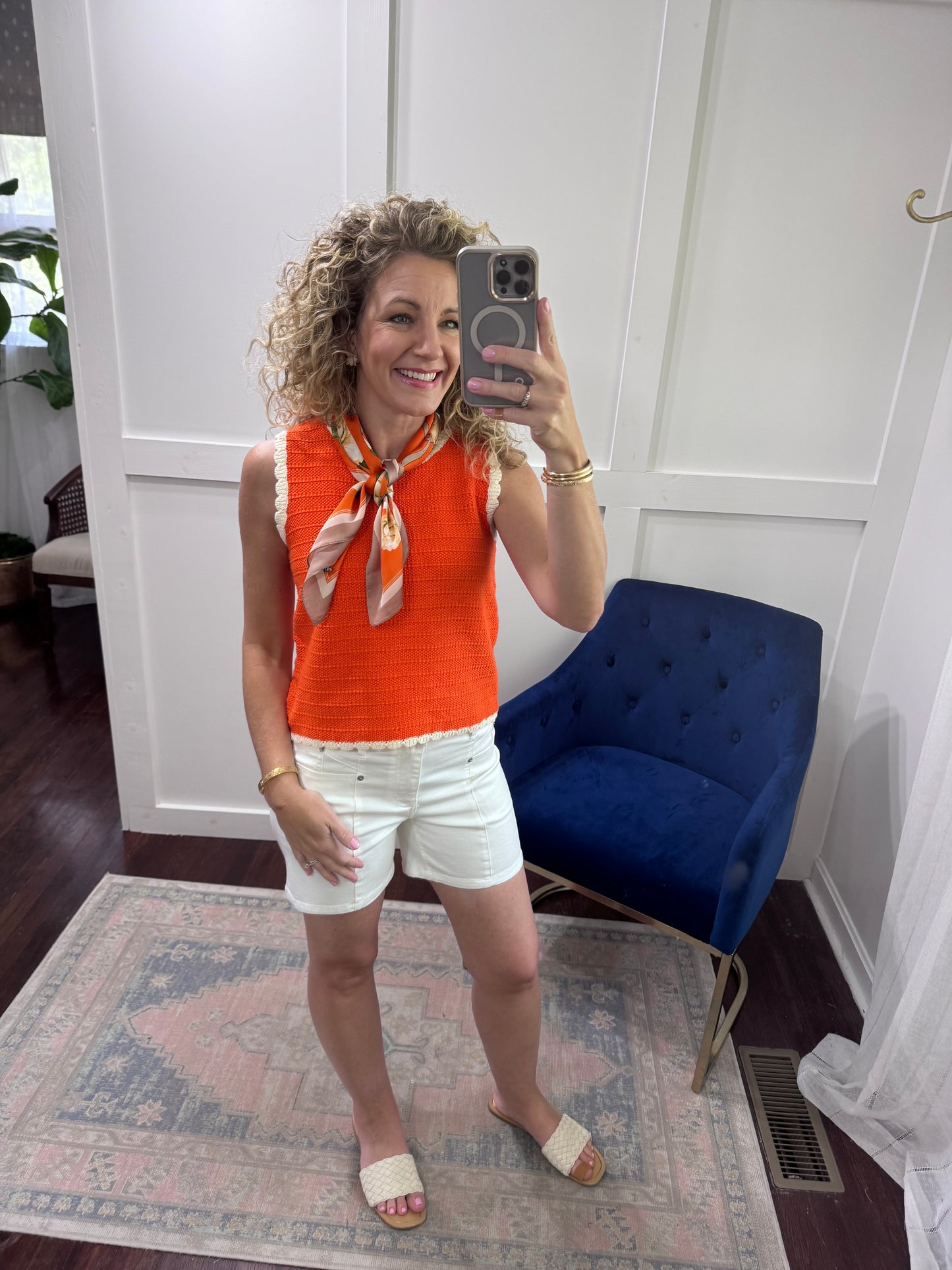 Orange cream sleeveless sweater