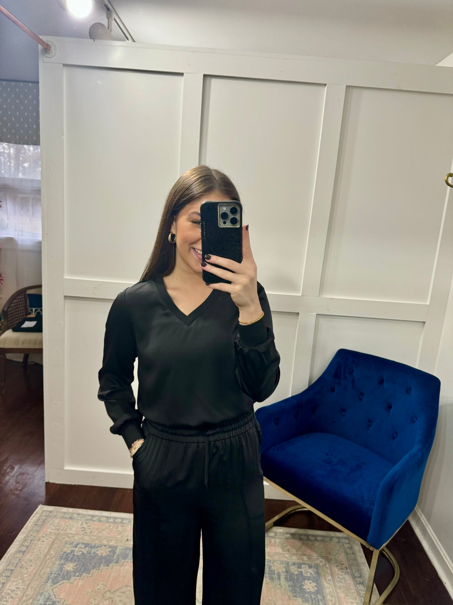 Black dull satin utility pant