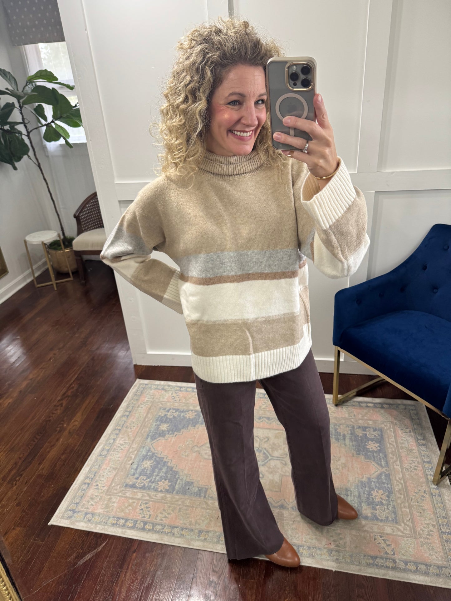 Beige taupe ivory striped sweater