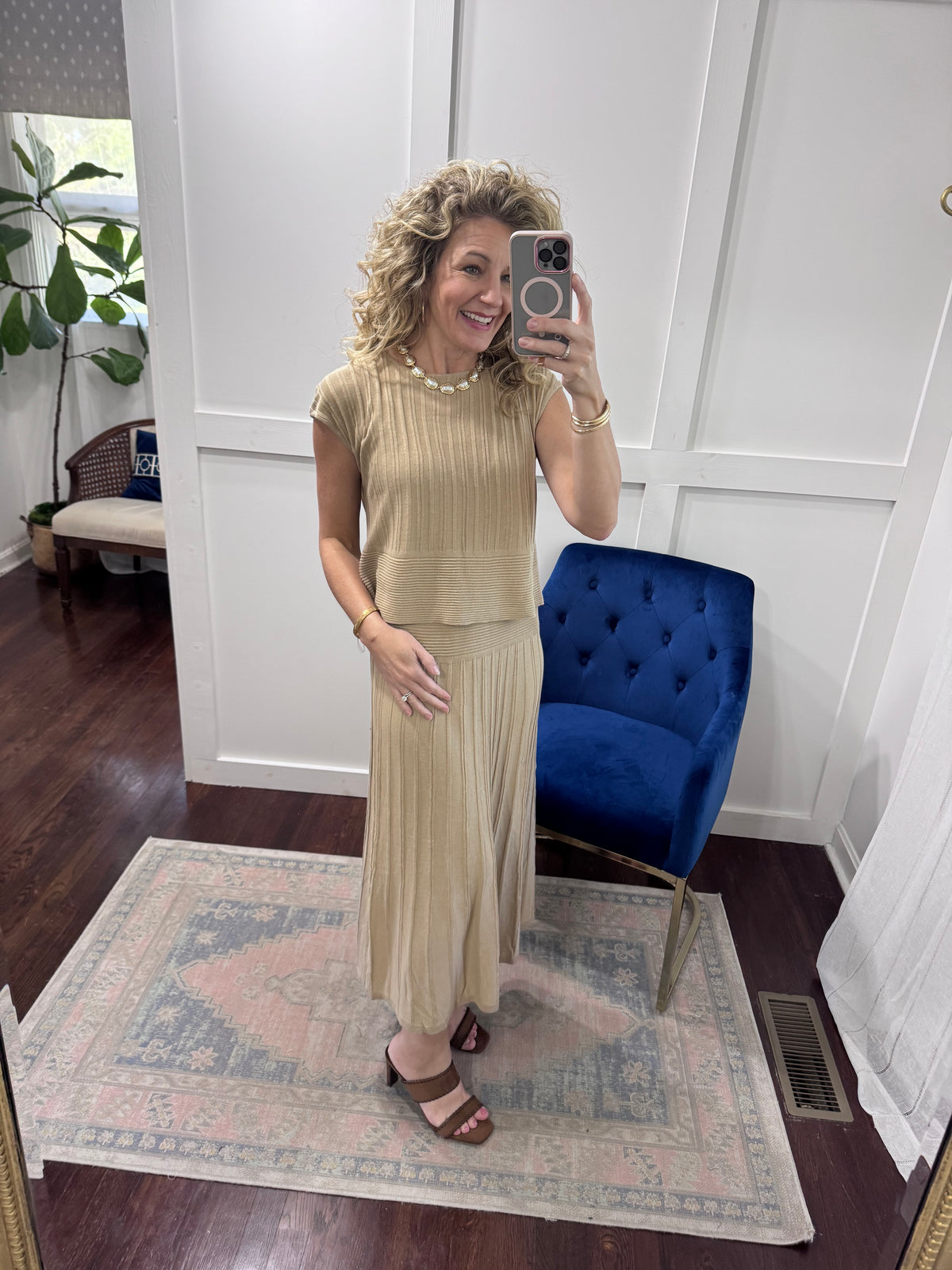 Tan layered sweater dress
