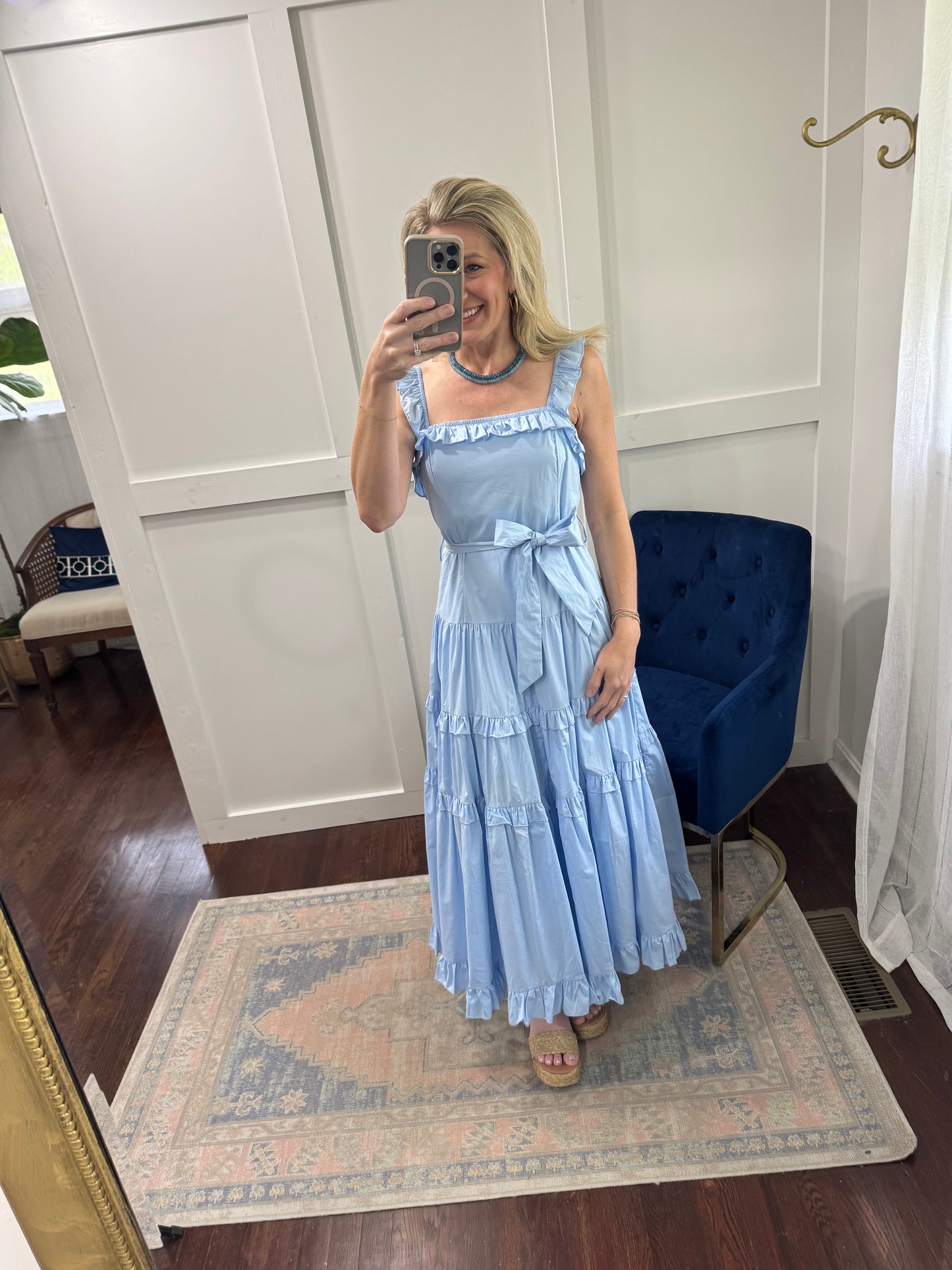 Light blue tiered ruffle dress