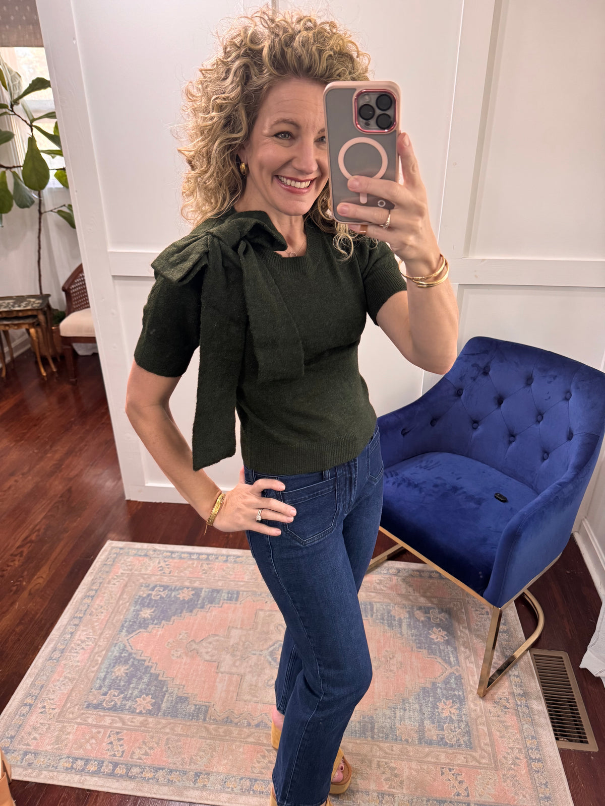 Aya olive bow sweater