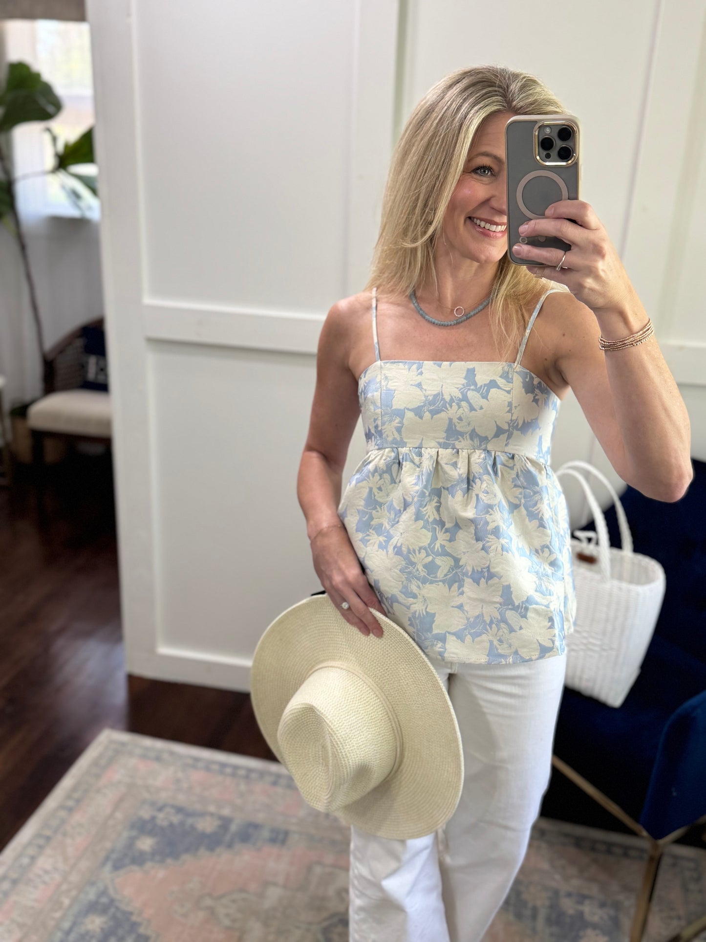 Jaclyn jacquard blue blouse