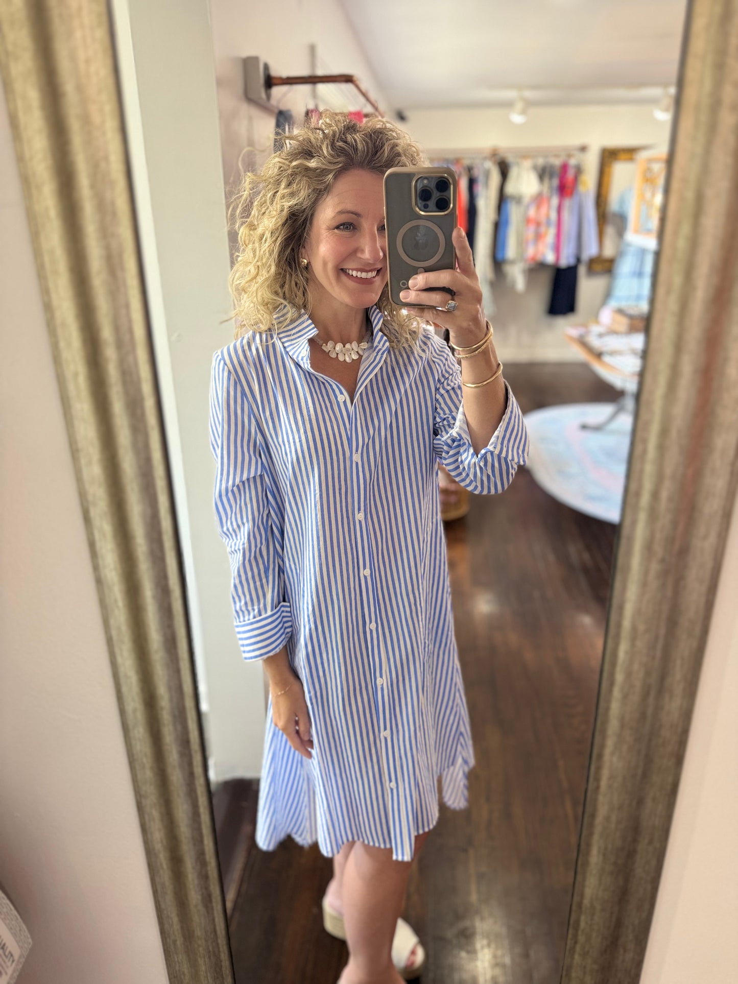 Light blue striped midi dress