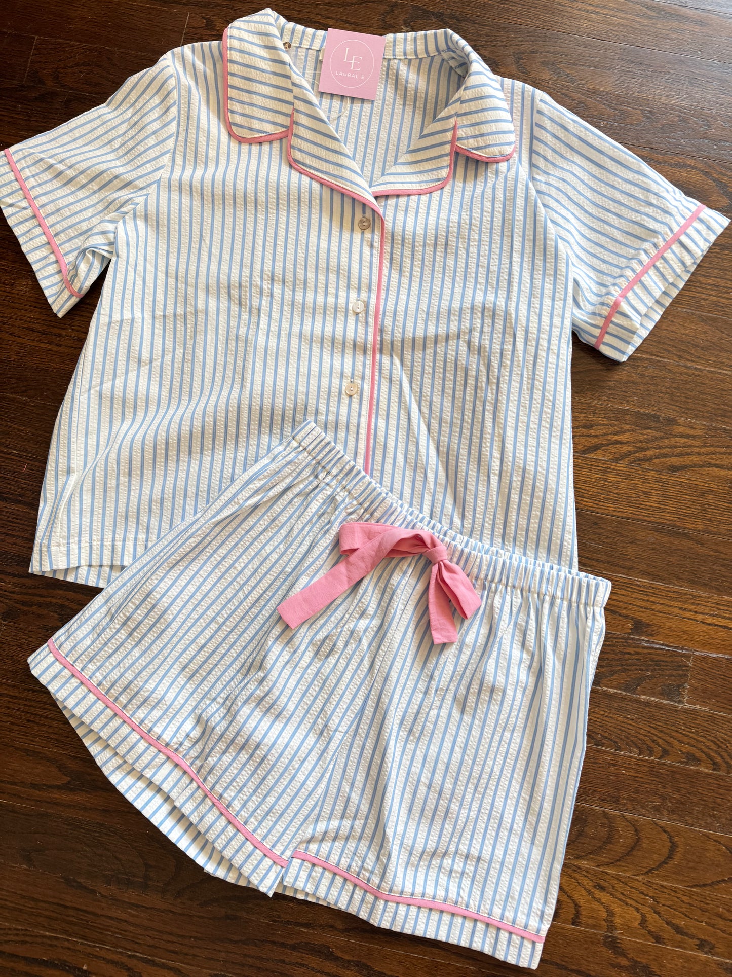 Blue stripe seersucker pj set