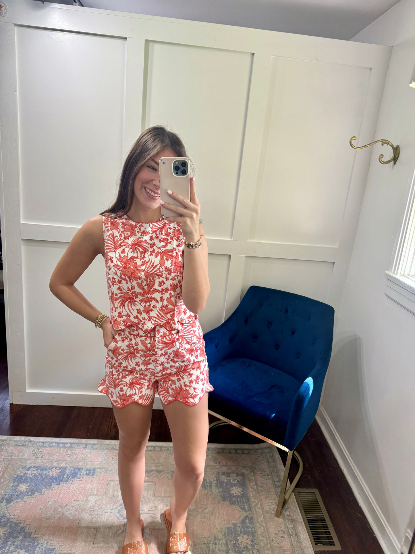 Orange toile sleeveless top