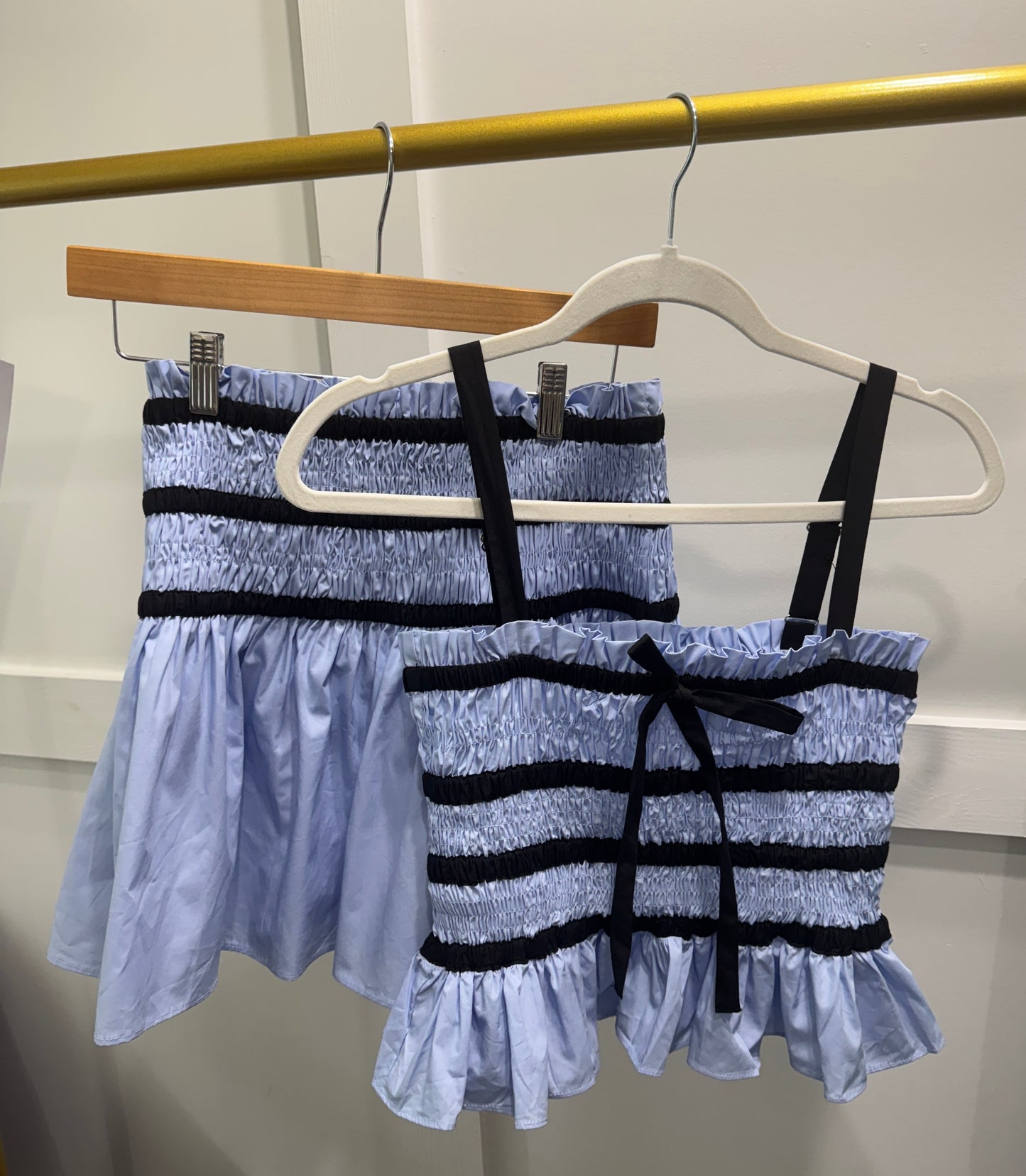 Blue and navy smocked top
