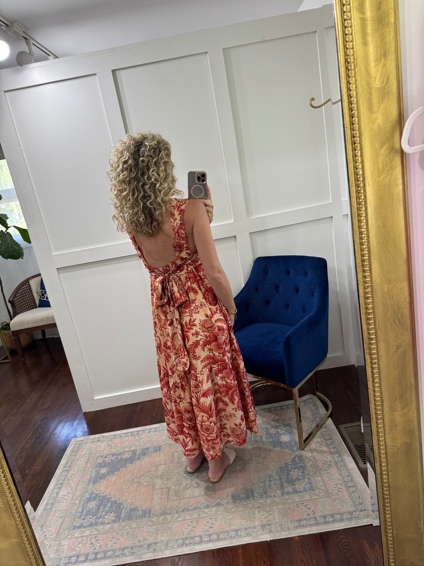 Rust red floral midi