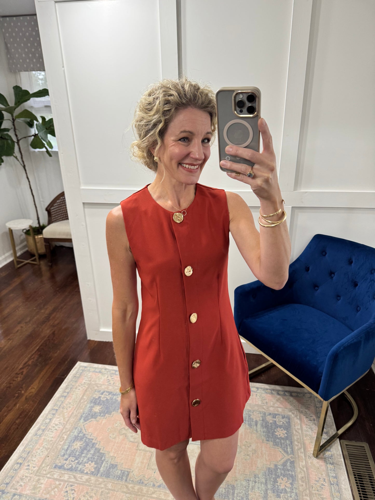 Rust button front dress