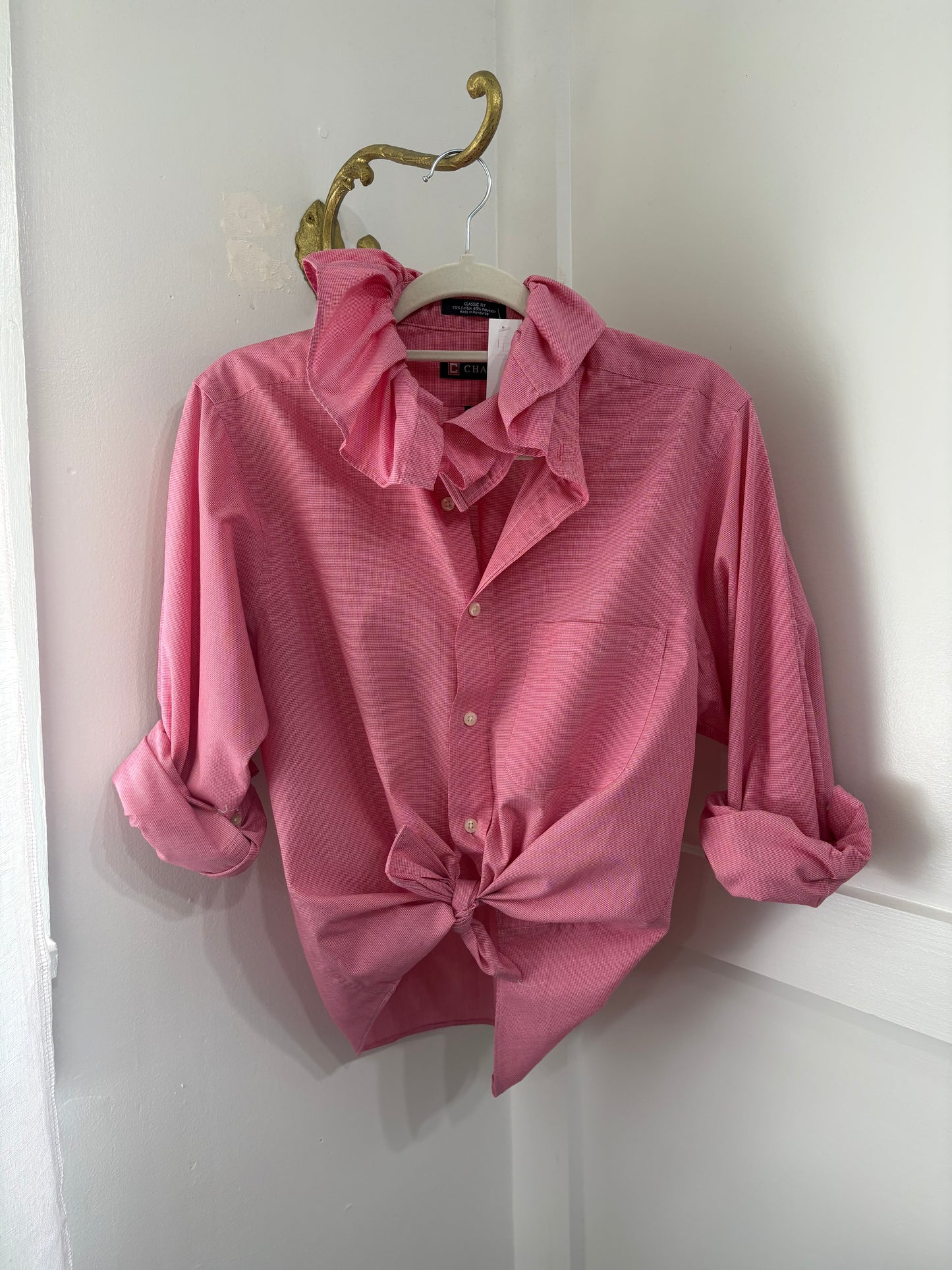 Red check ruffle shirt
