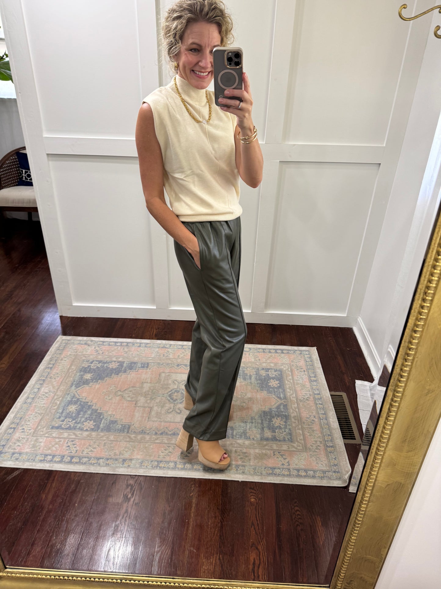 Olive faux leather pants