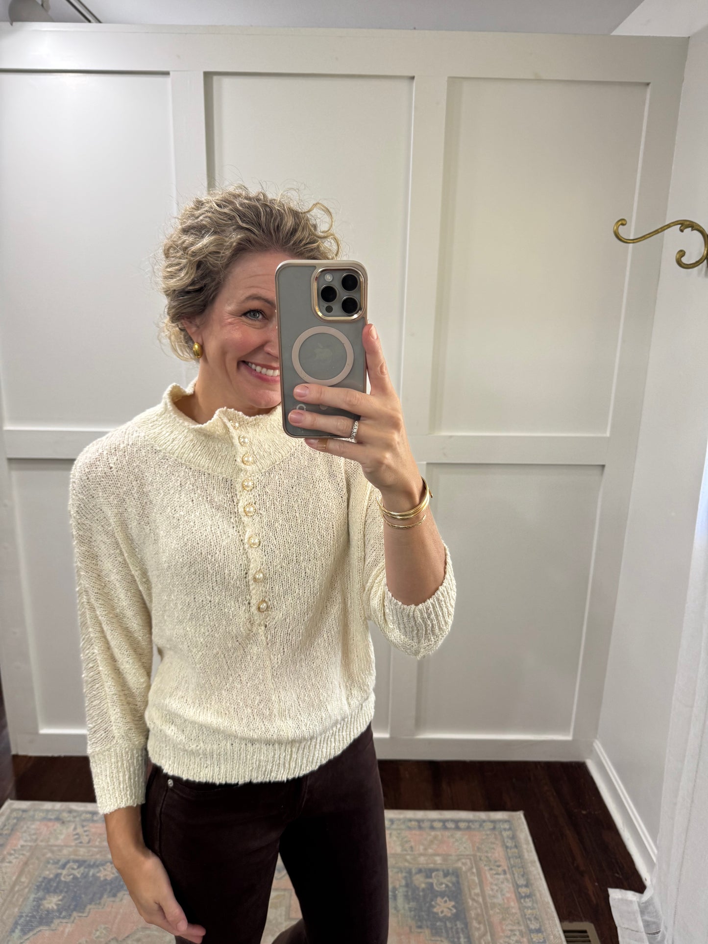 Ivory pearl button sweater